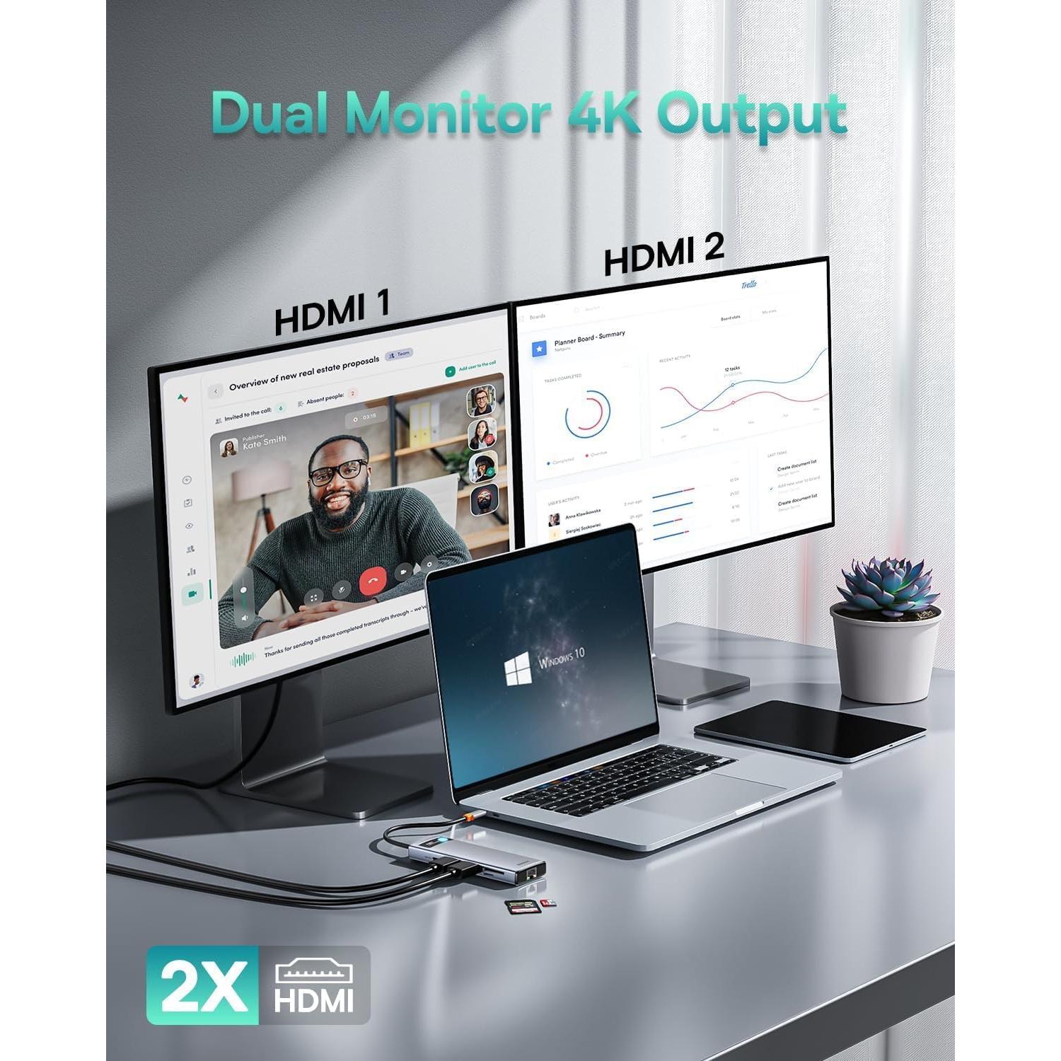 Baseus Hub USB C 9 en 1 Doble Monitor 4K 120Hz con Cable 100W