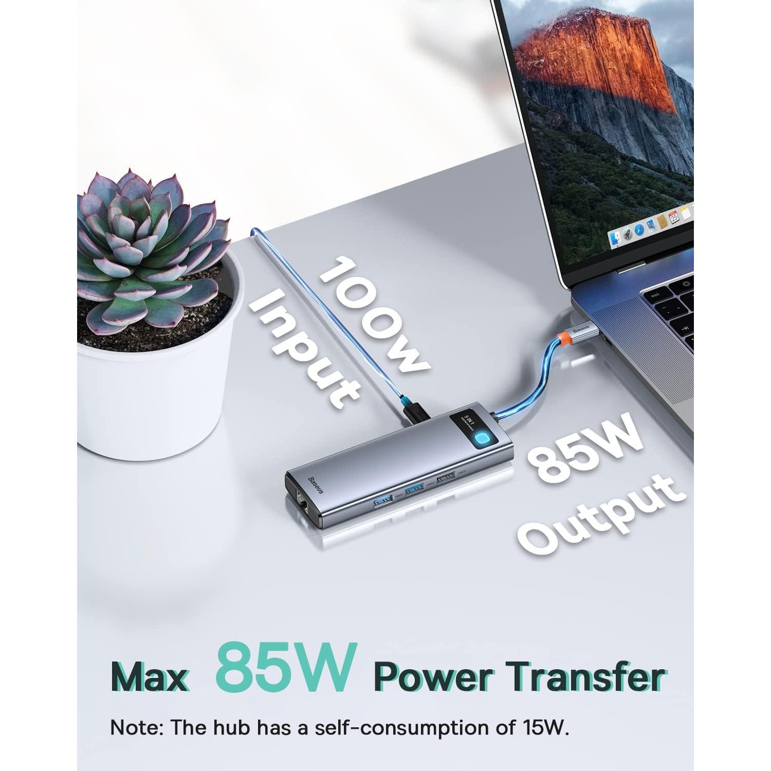 Baseus Hub USB C 9 en 1 Doble Monitor 4K 120Hz con Cable 100W