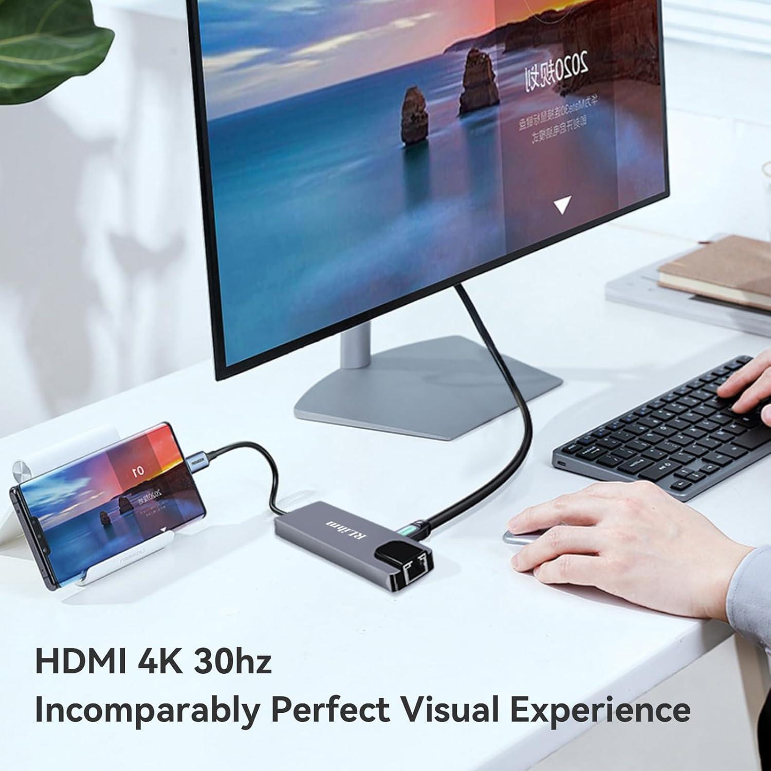 Hub USB-C 5-en-1 RLihm con HDMI 4K, Ethernet y Carga 100W