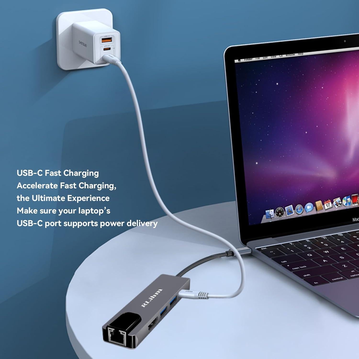 Hub USB-C 5-en-1 RLihm con HDMI 4K, Ethernet y Carga 100W