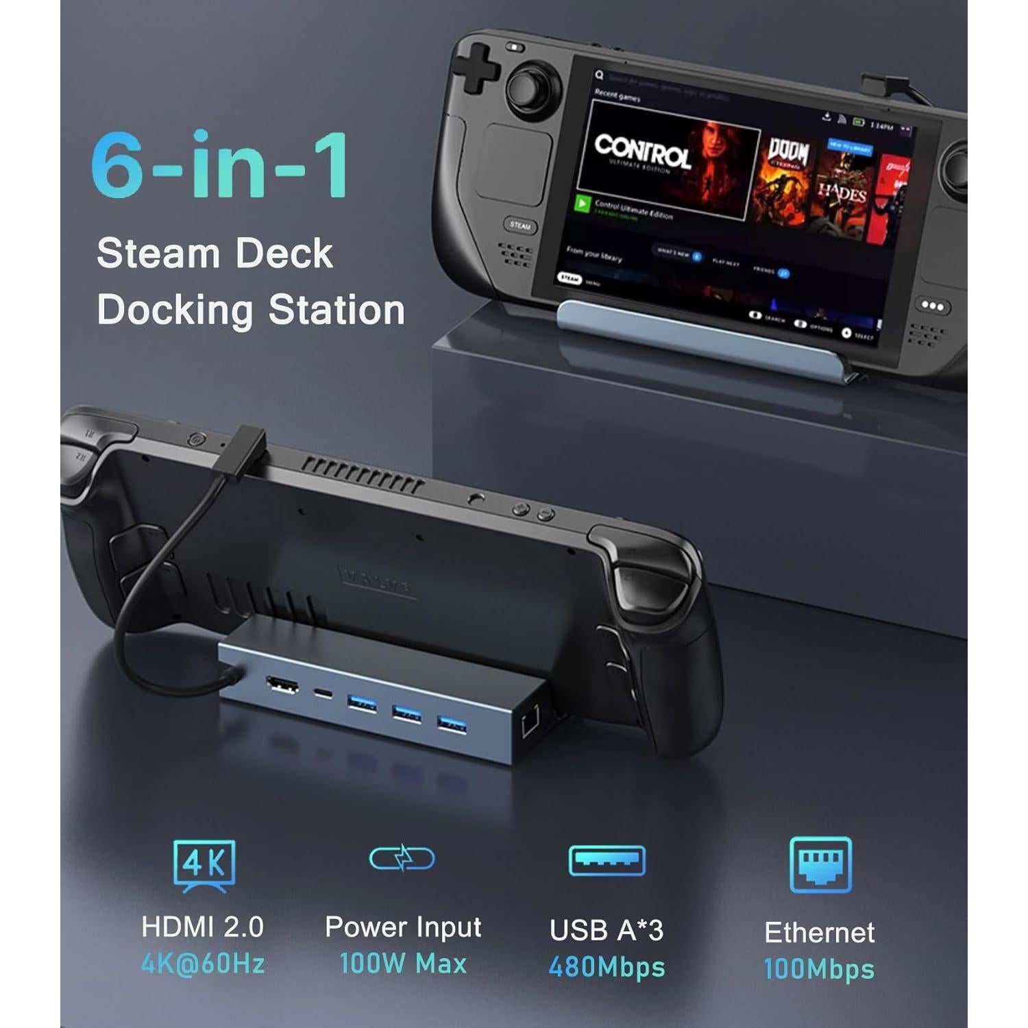 Dock Estación Acoplamiento 6-en-1 VIENON para Steam Deck