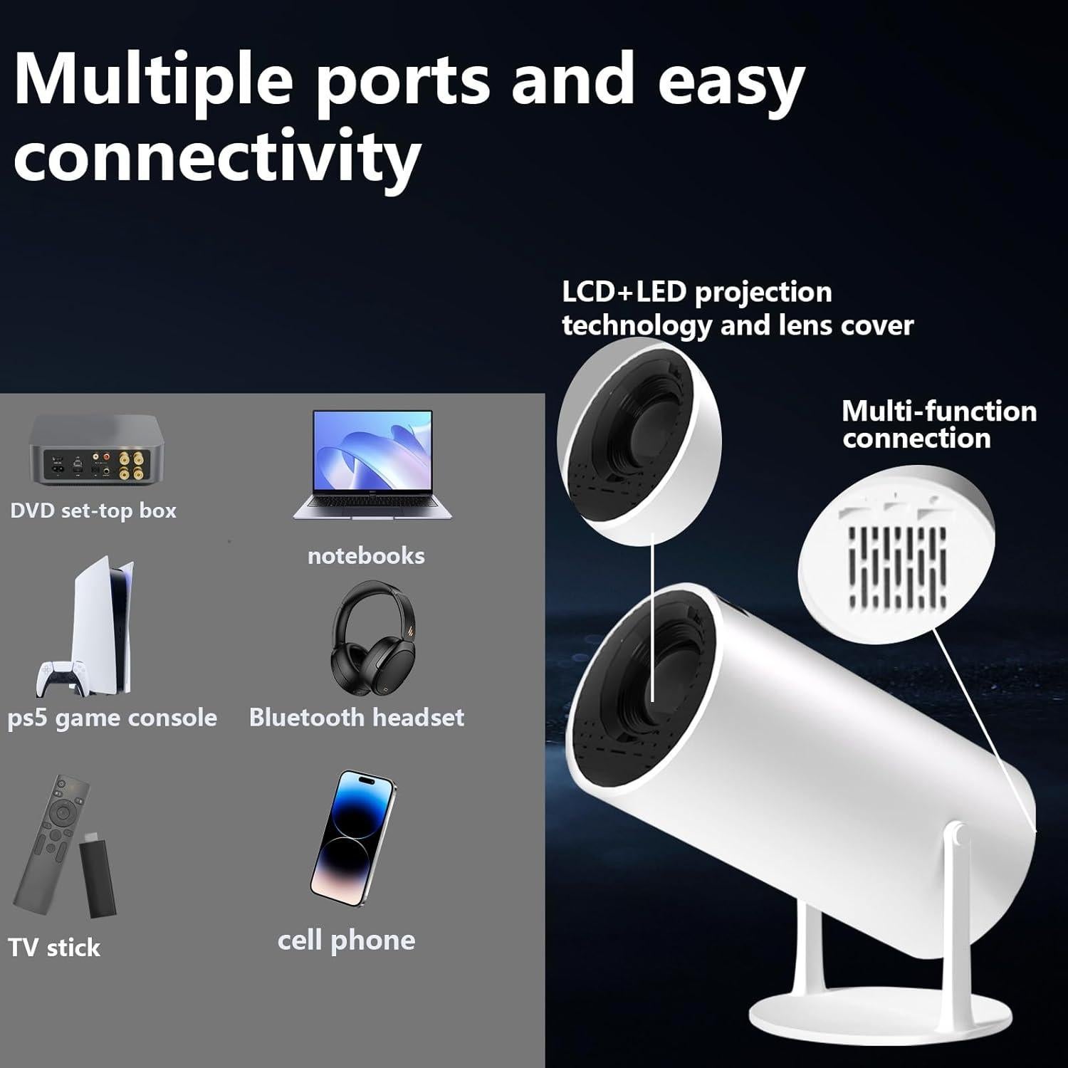 Proyector Mini Yleegs HY300, Portátil con WiFi y Bluetooth