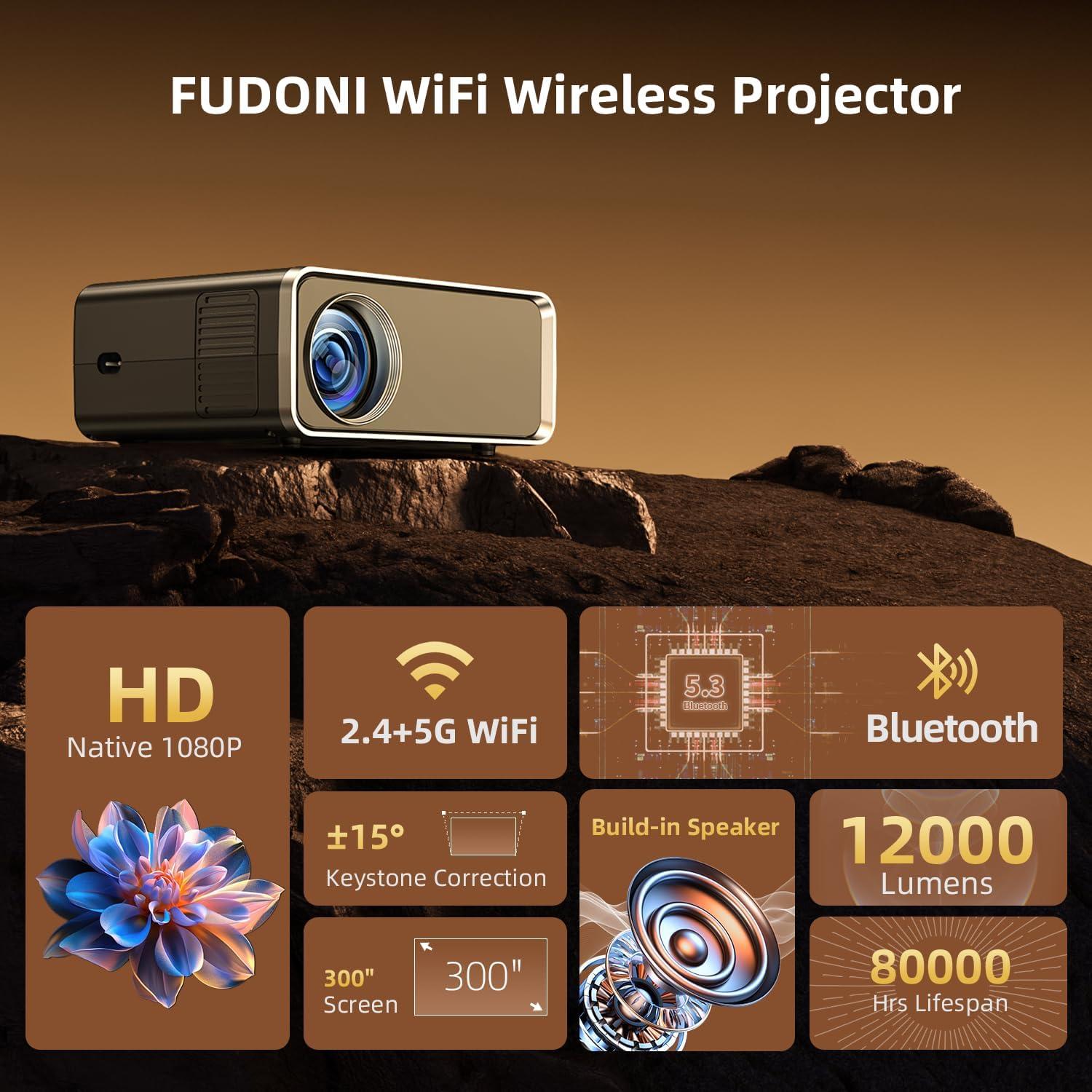 Proyector FUDONI 1080P Full HD 12000L WiFi Bluetooth 4K