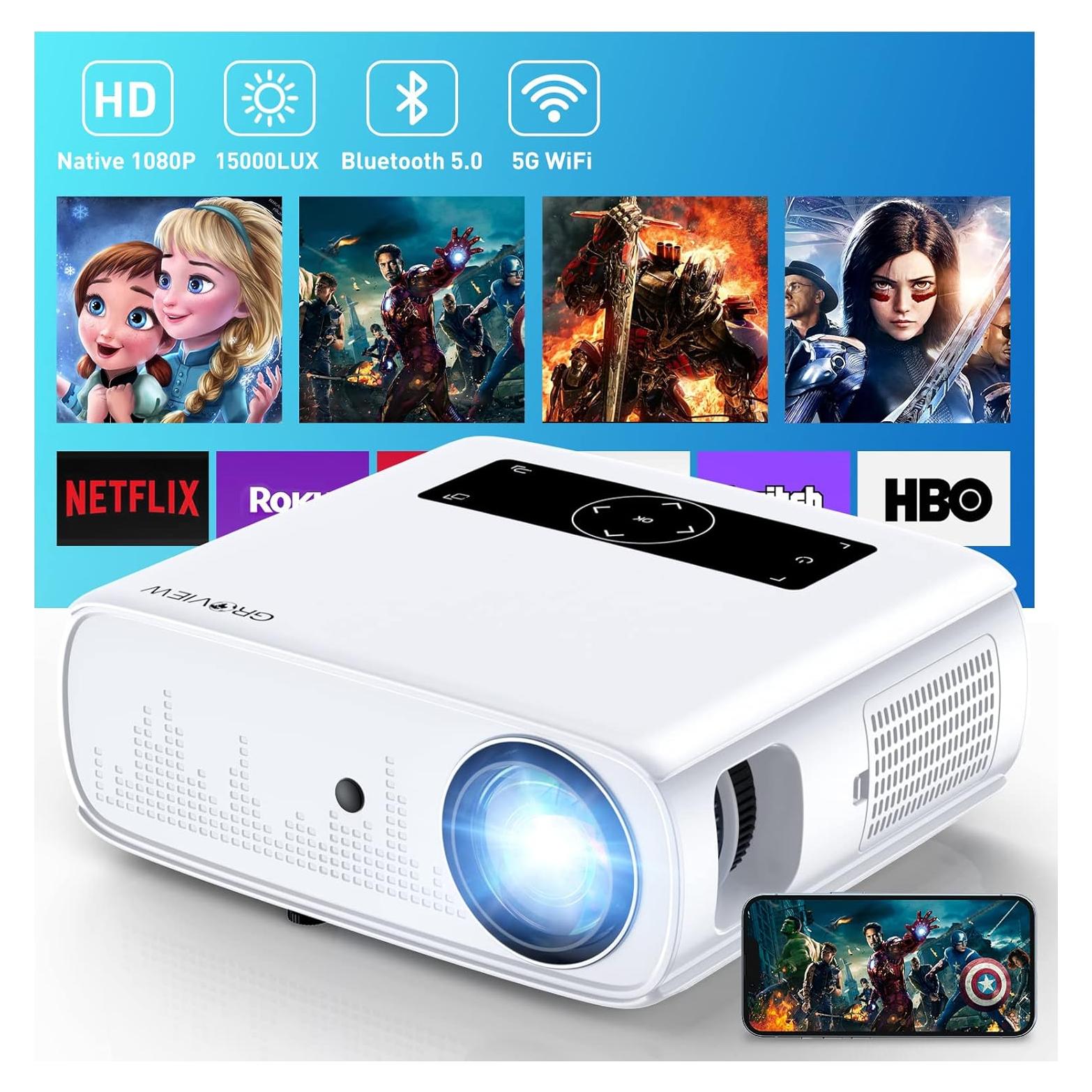Proyector Groview JQ818C 1080P 15000Lux WiFi Bluetooth 300"