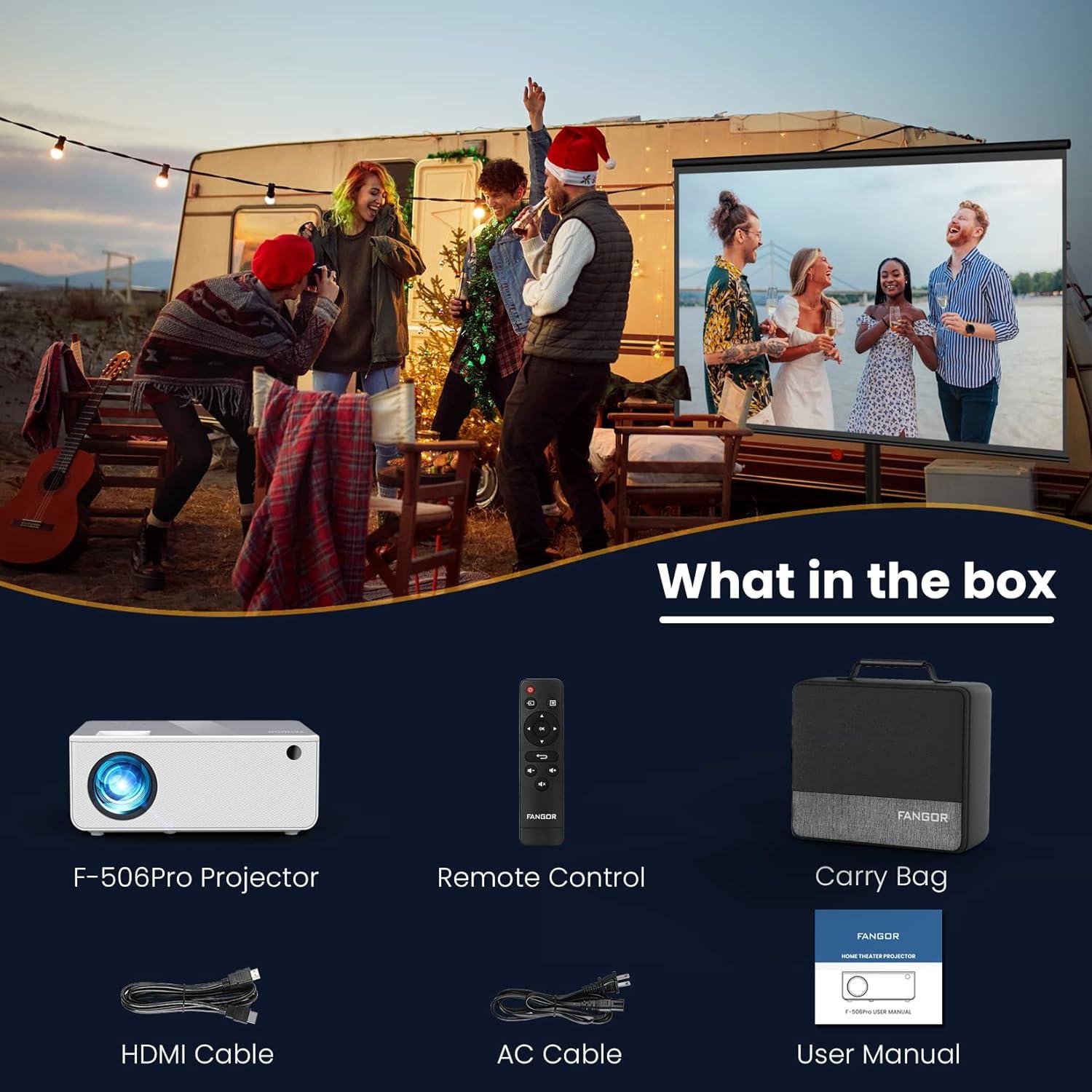 Proyector FANGOR 1080P HD WiFi Bluetooth Cine Casa 230"