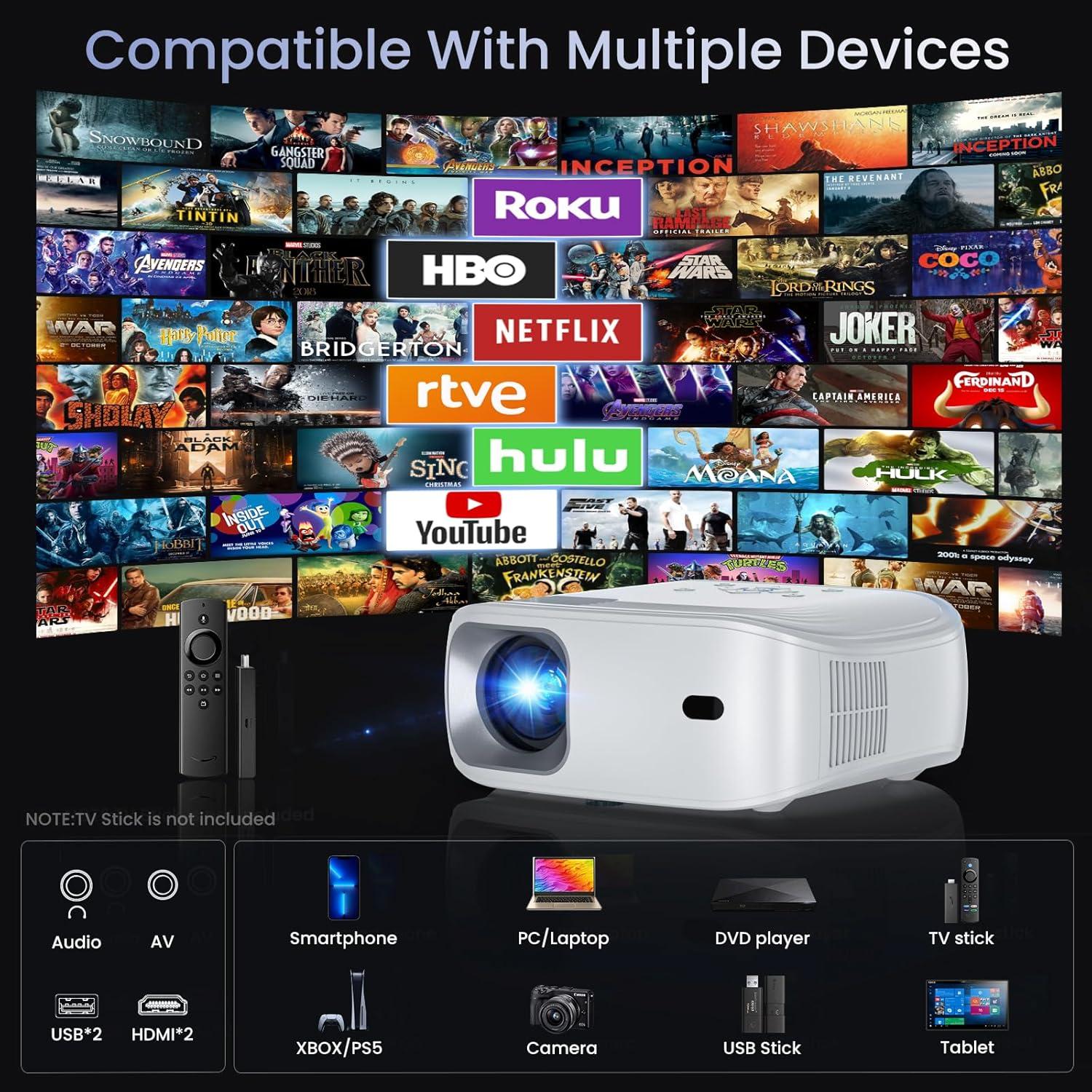 Proyector 4K HONPOW F4 Mini Portátil Wifi Bluetooth 200"