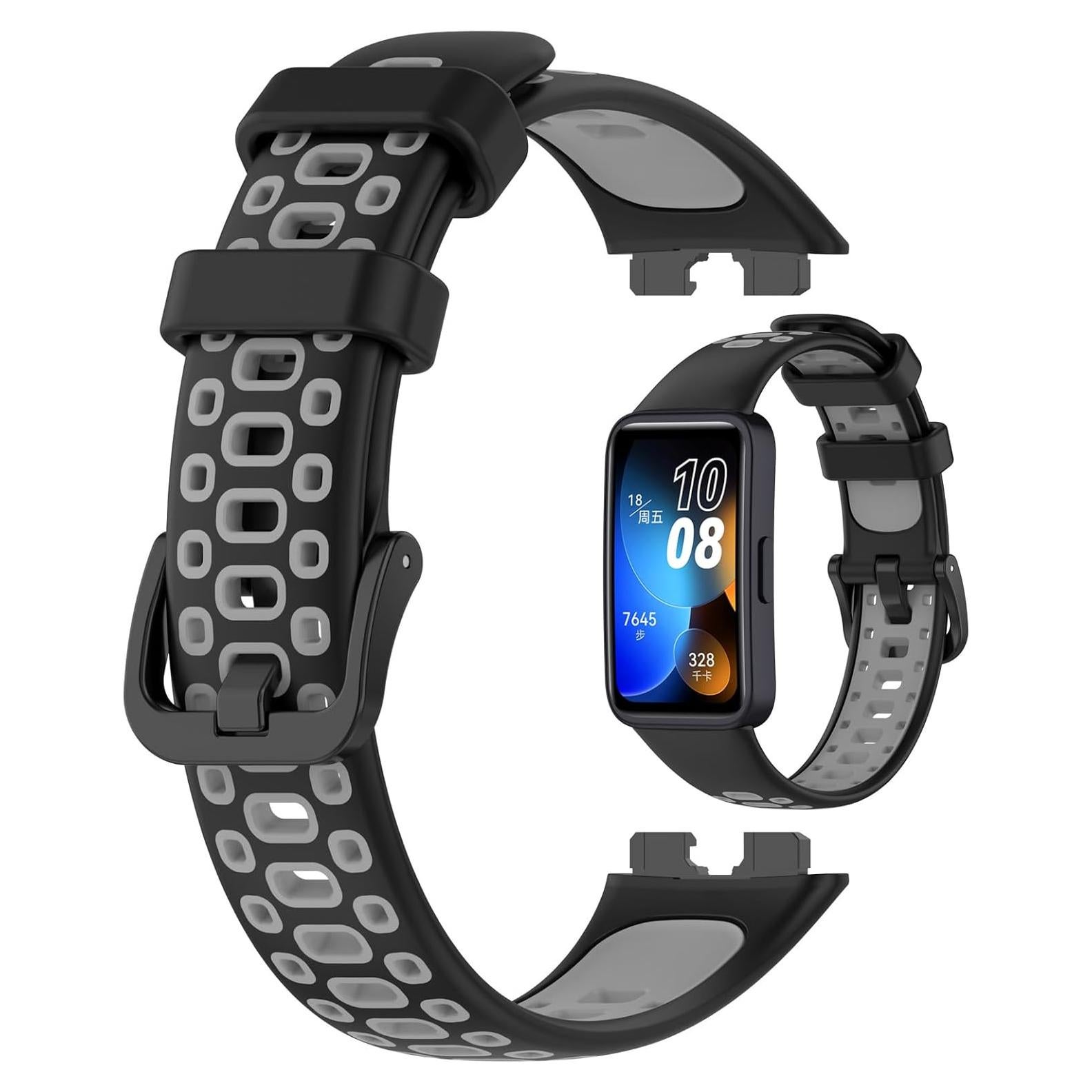 Correa de Reemplazo LOKEKE para Huawei Band 10/9/8 - TPU Negro/Gris