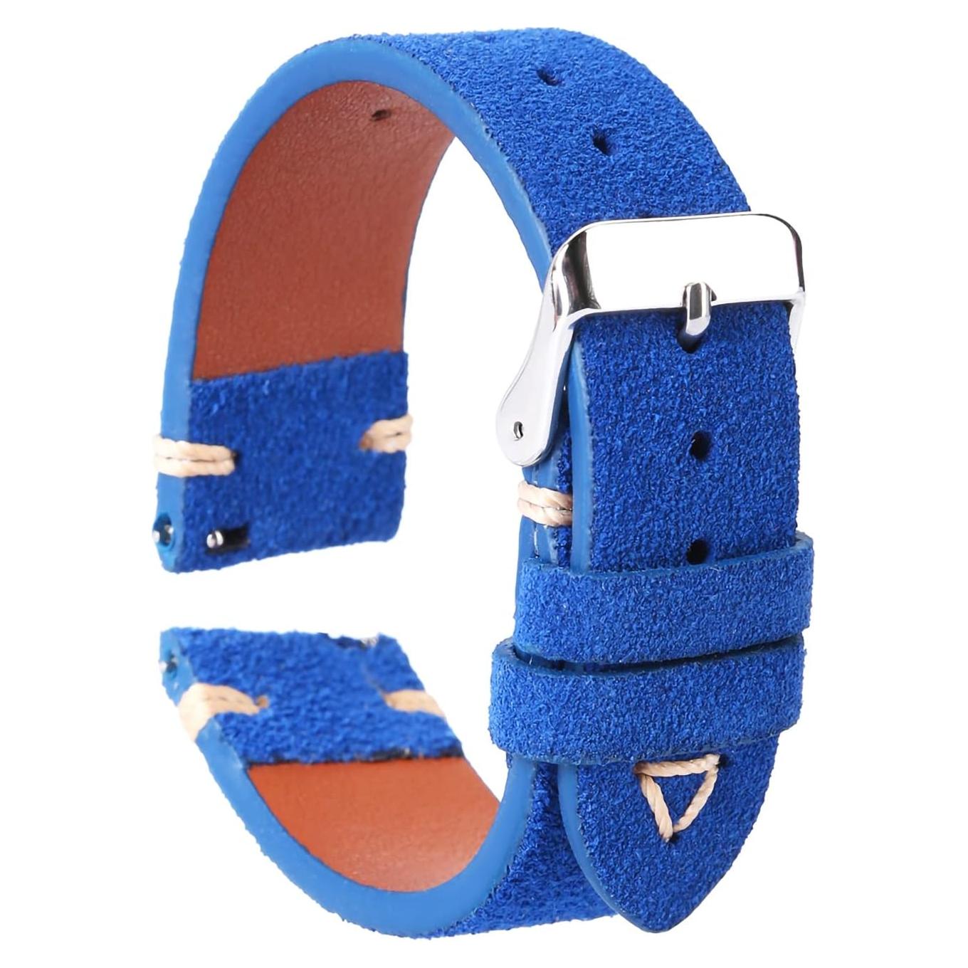 Correa de Reloj de Cuero Suede WOUKUP 22mm Azul Oscuro