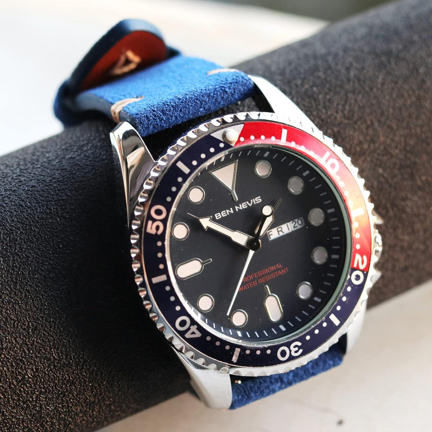 Correa de Reloj de Cuero Suede WOUKUP 22mm Azul Oscuro