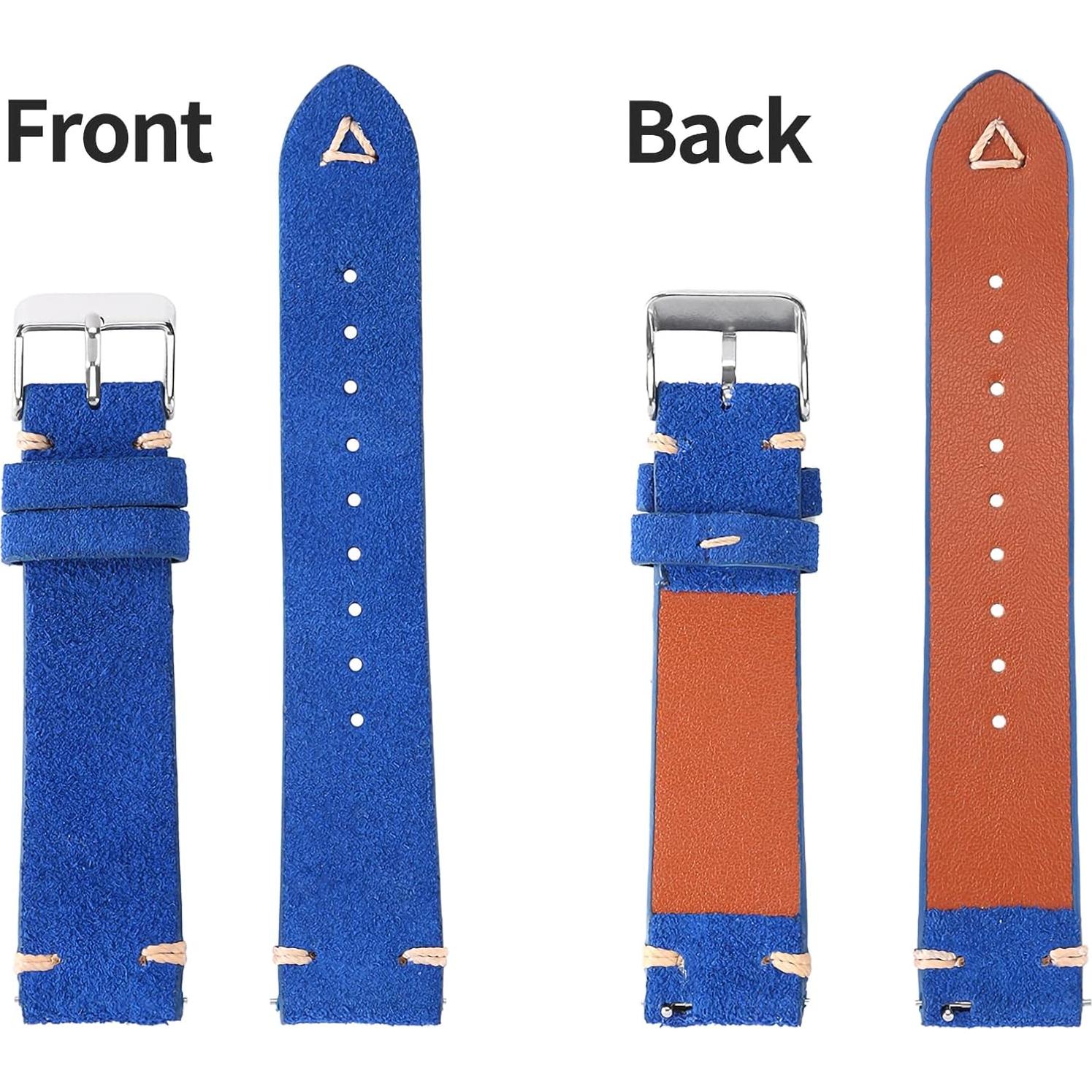 Correa de Reloj de Cuero Suede WOUKUP 22mm Azul Oscuro