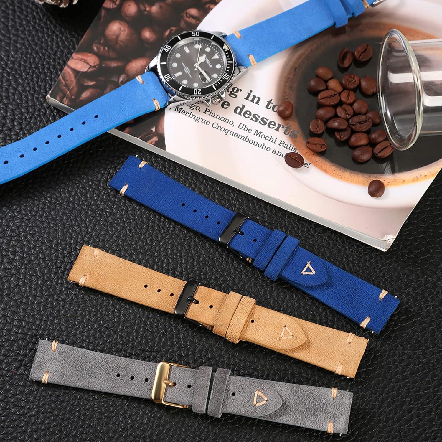 Correa de Reloj de Cuero Suede WOUKUP 22mm Azul Oscuro