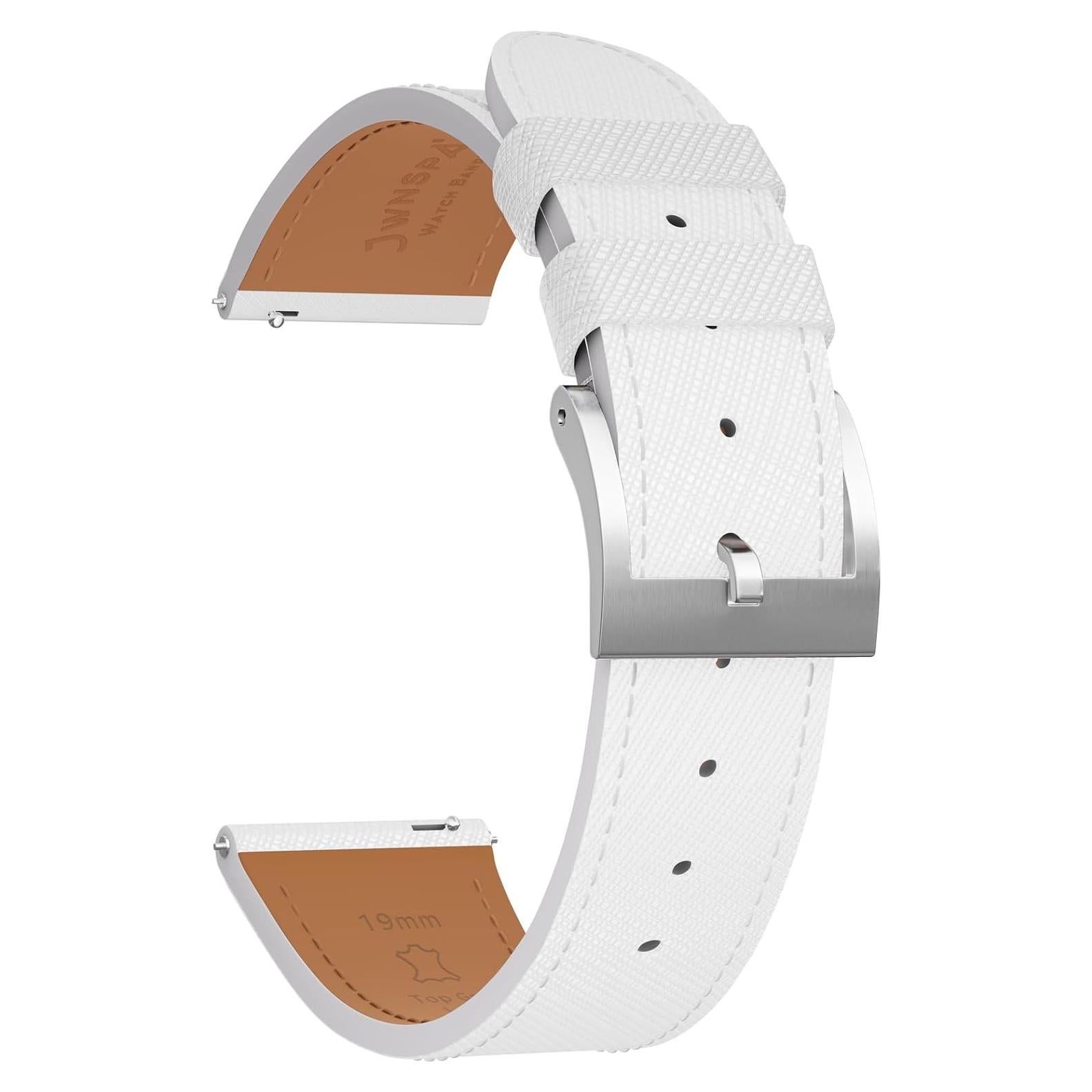 Correa de Reloj de Cuero JWNSPA 20mm Blanco Hebilla Plateada
