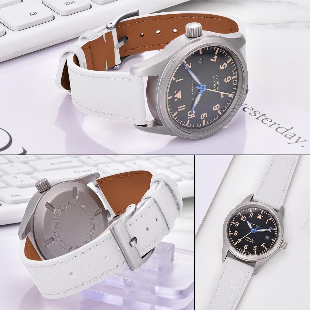 Correa de Reloj de Cuero JWNSPA 20mm Blanco Hebilla Plateada