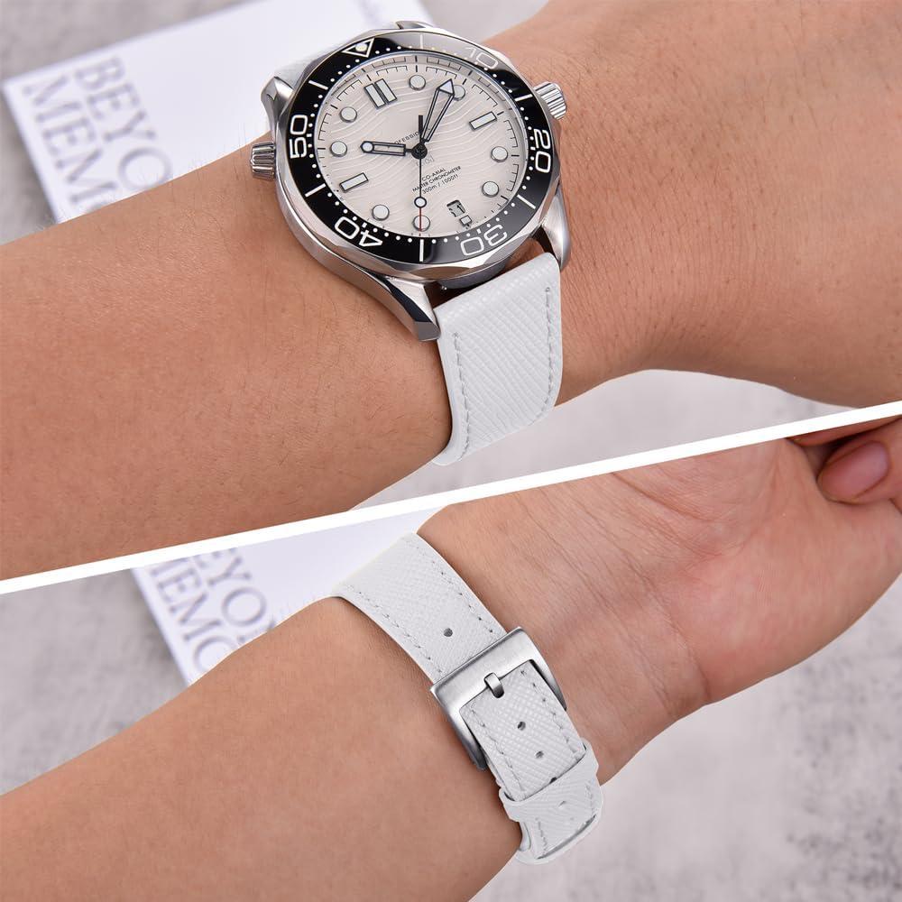 Correa de Reloj de Cuero JWNSPA 20mm Blanco Hebilla Plateada