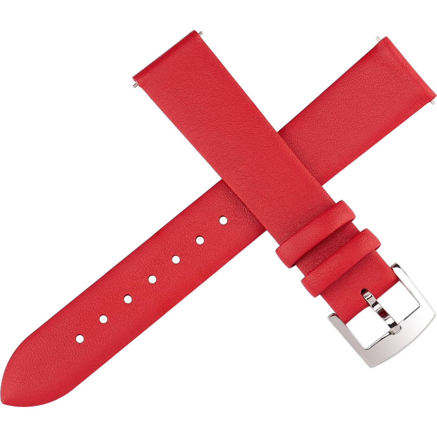 Correa de Reloj de Cuero OTTOODY 20mm Roja Hebilla Plata