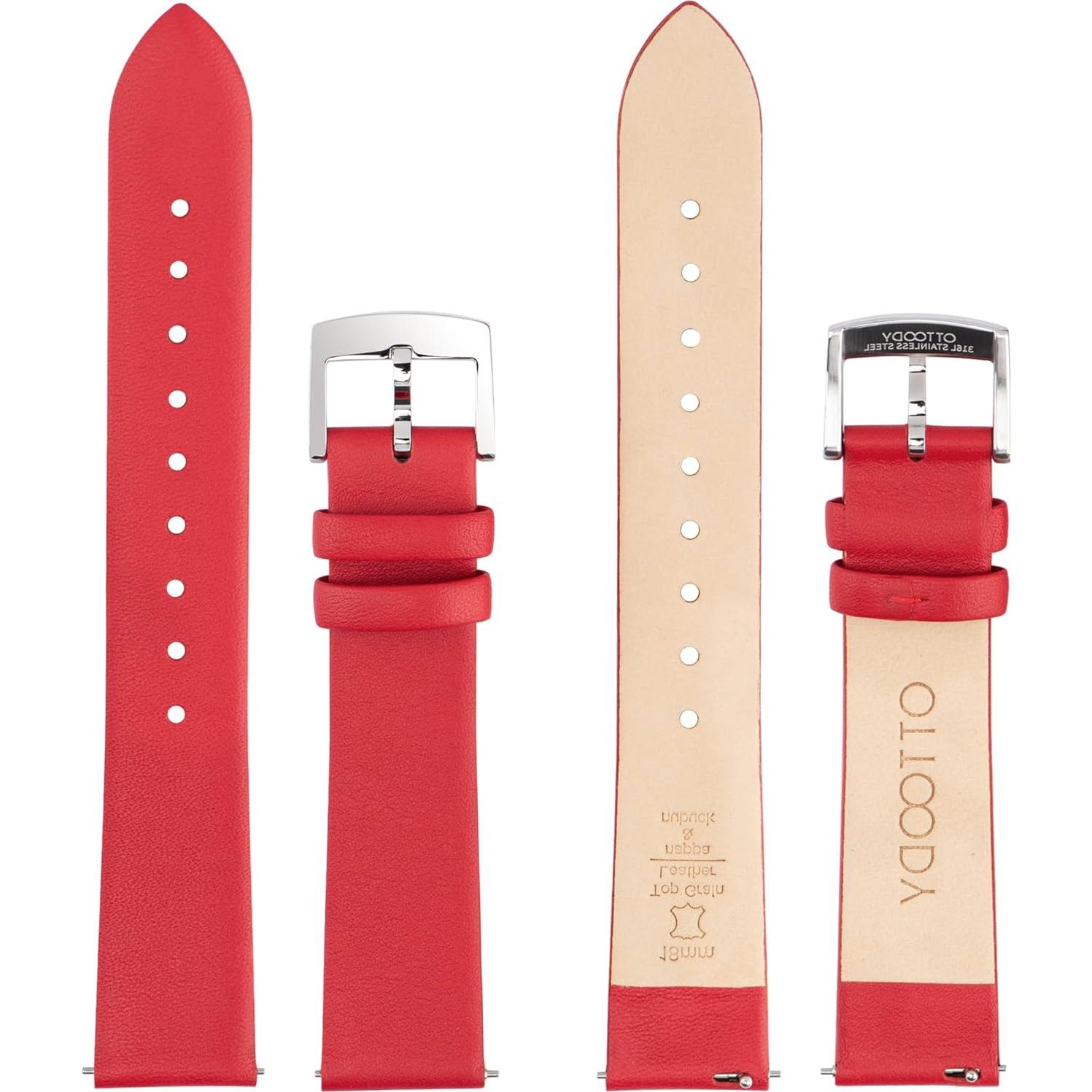 Correa de Reloj de Cuero OTTOODY 20mm Roja Hebilla Plata