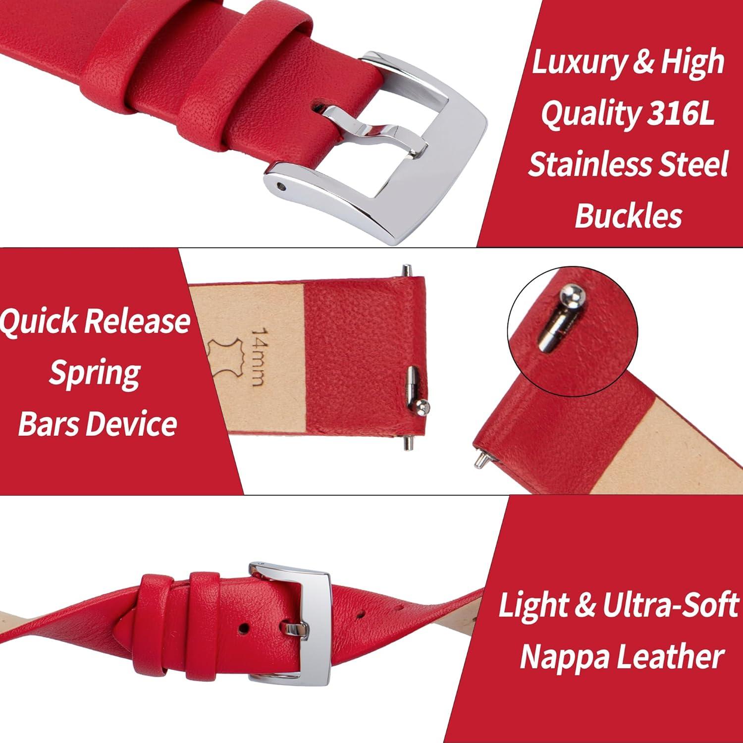 Correa de Reloj de Cuero OTTOODY 20mm Roja Hebilla Plata