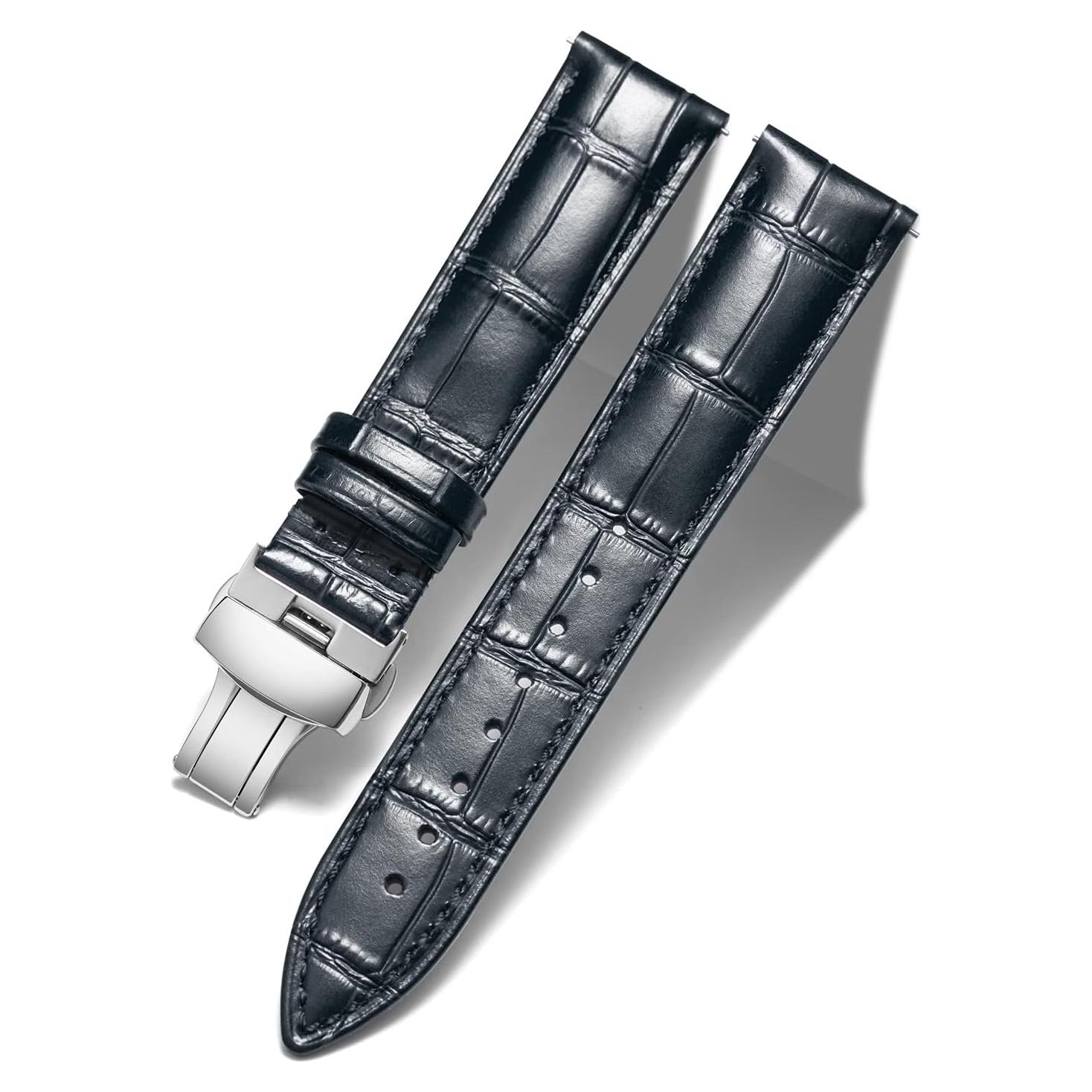 Correa de Reloj de Cuero BINLUN 12-24mm Hebilla Plateada
