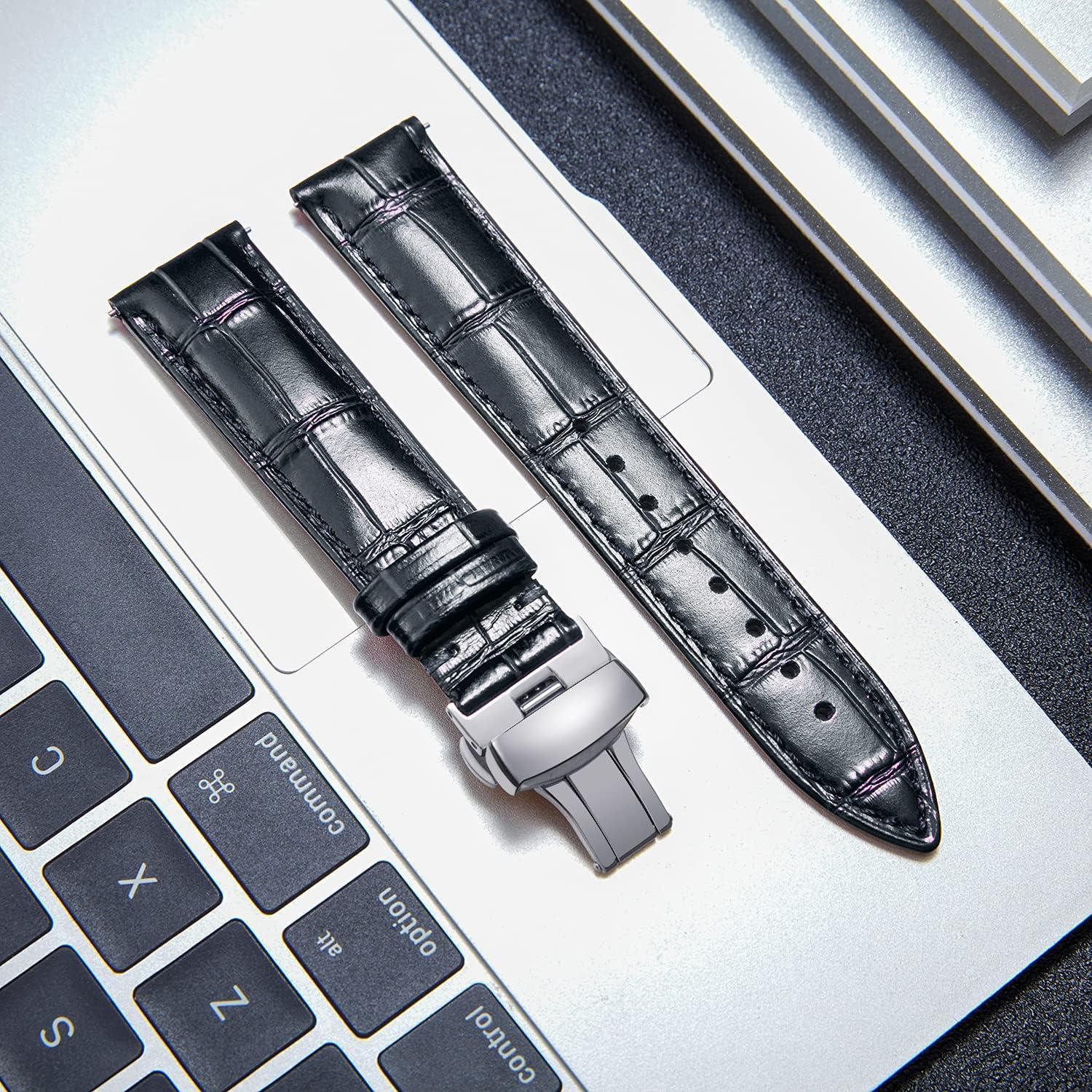 Correa de Reloj de Cuero BINLUN 12-24mm Hebilla Plateada