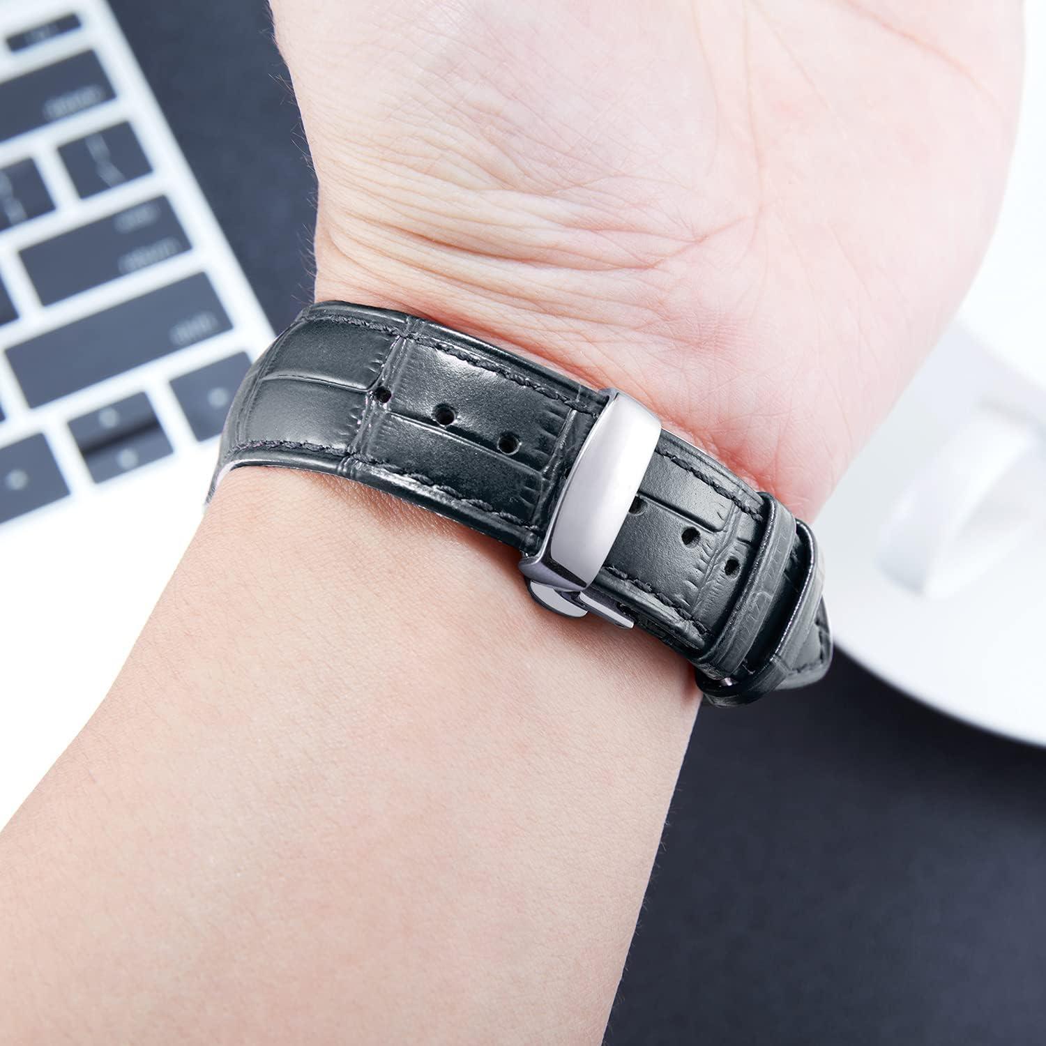 Correa de Reloj de Cuero BINLUN 12-24mm Hebilla Plateada