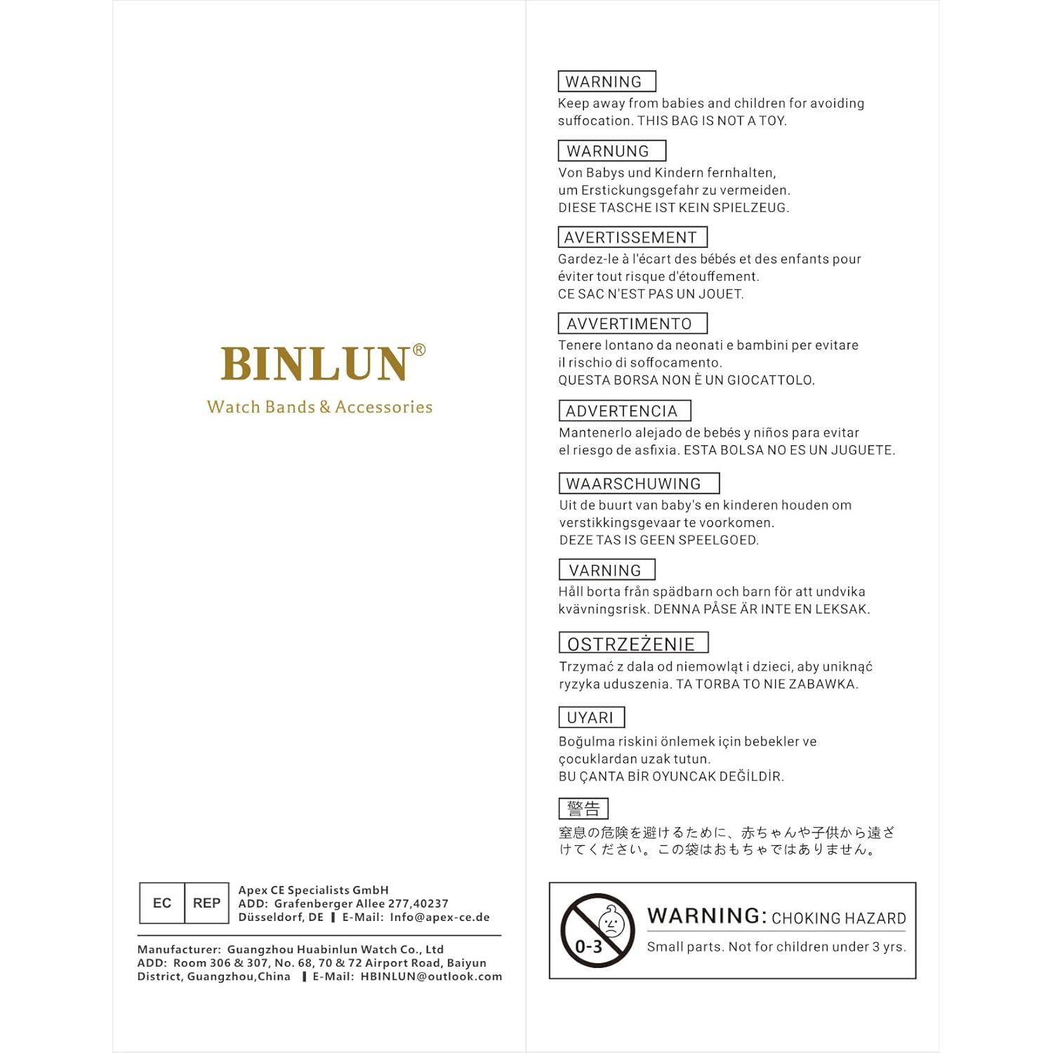 Correa de Reloj de Cuero BINLUN Patrón Cocodrilo 13 Tamaños