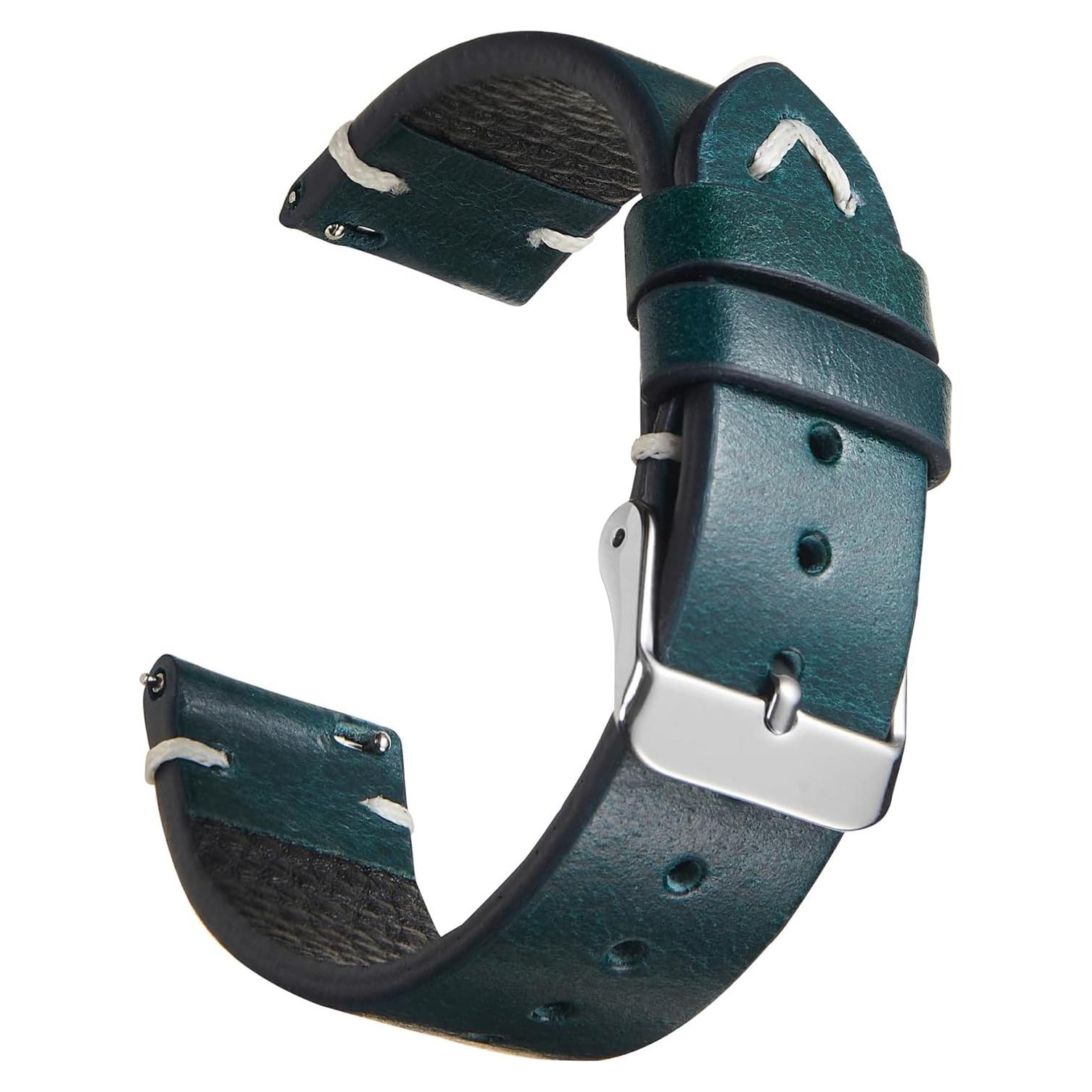 Correa de Reloj de Cuero WOUKUP 19mm Azul Oscuro Hebilla Plata