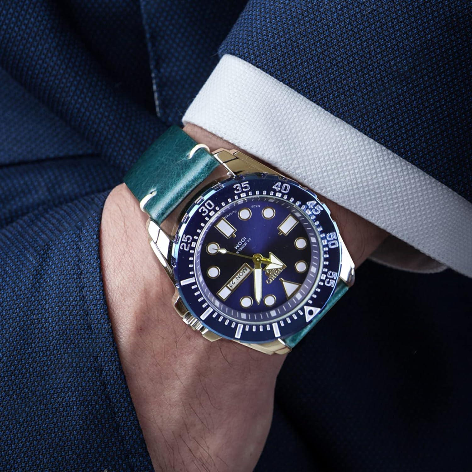 Correa de Reloj de Cuero WOUKUP 19mm Azul Oscuro Hebilla Plata