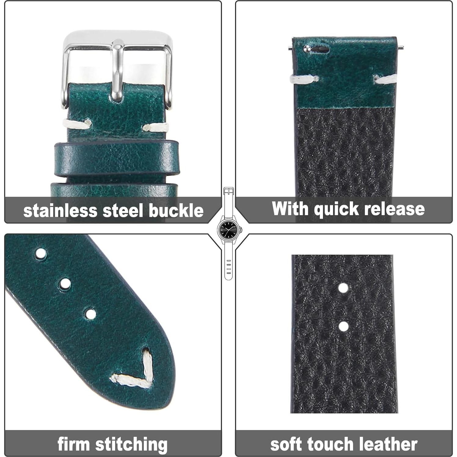 Correa de Reloj de Cuero WOUKUP 19mm Azul Oscuro Hebilla Plata