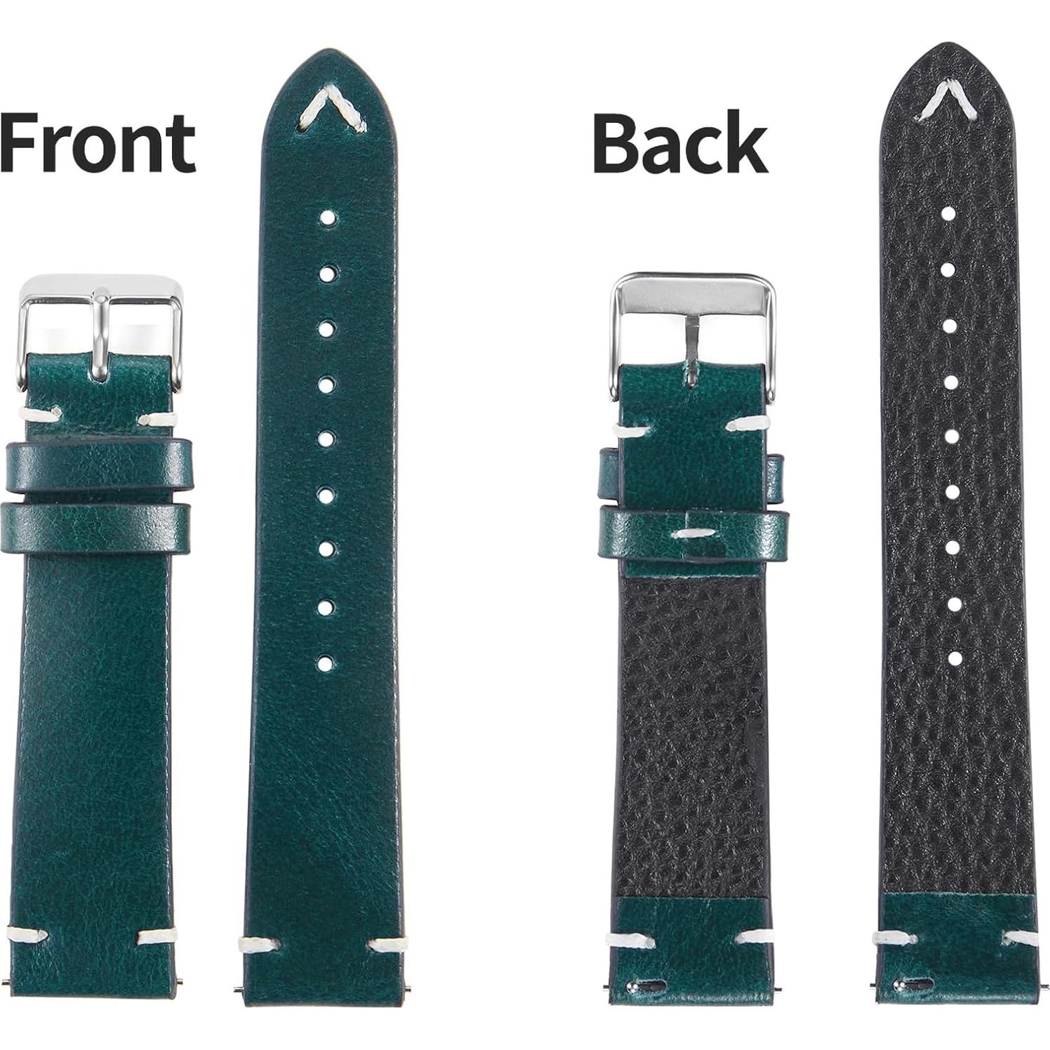 Correa de Reloj de Cuero WOUKUP 19mm Azul Oscuro Hebilla Plata