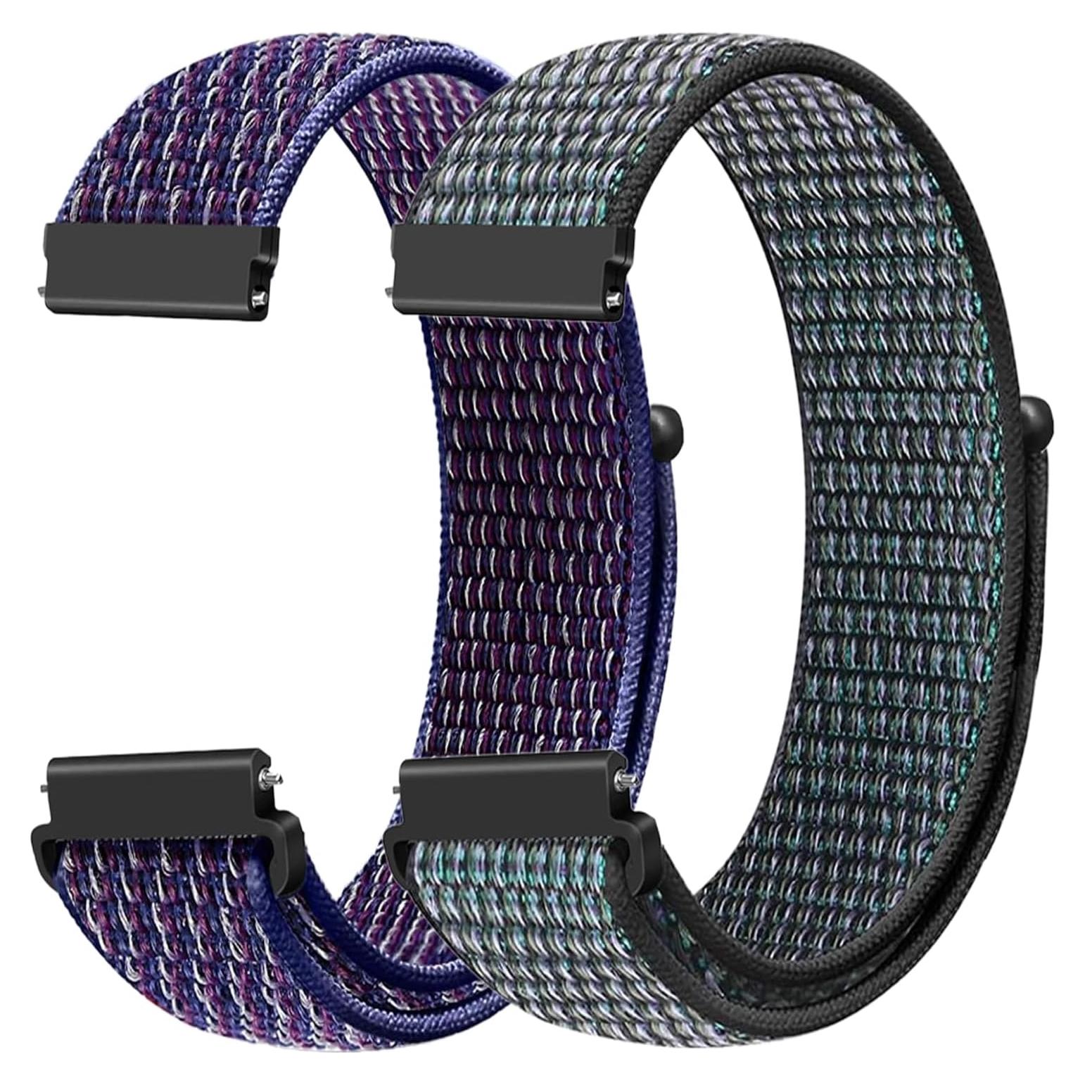 Paquete de 2 bandas de reloj nylon FTYQUEE 20mm púrpura brillo