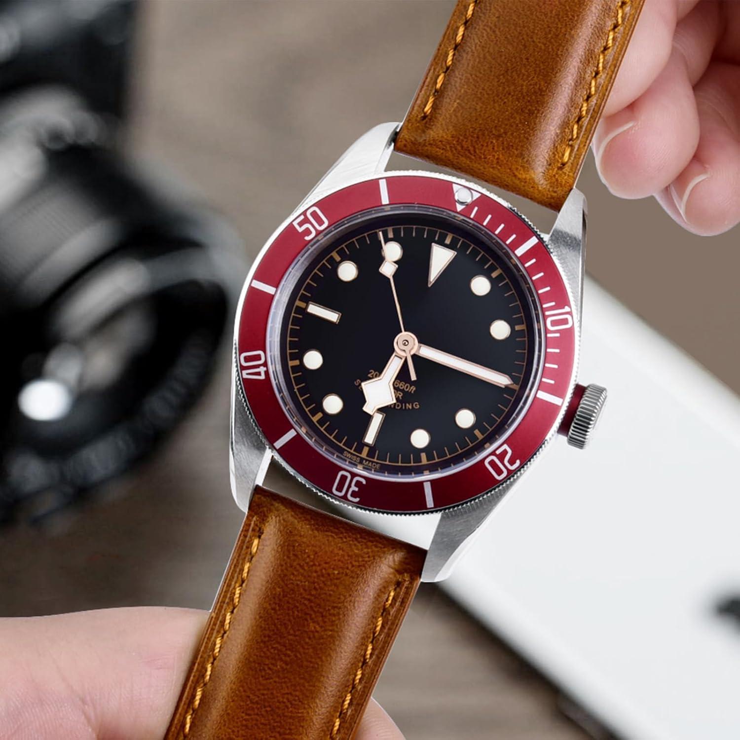 Correa de Reloj de Cuero Ritche 21mm Marrón Toffee y Negro