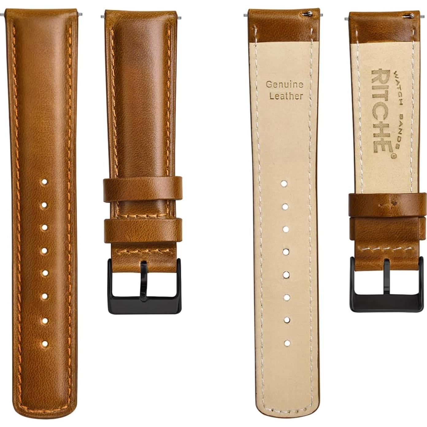 Correa de Reloj de Cuero Ritche 21mm Marrón Toffee y Negro