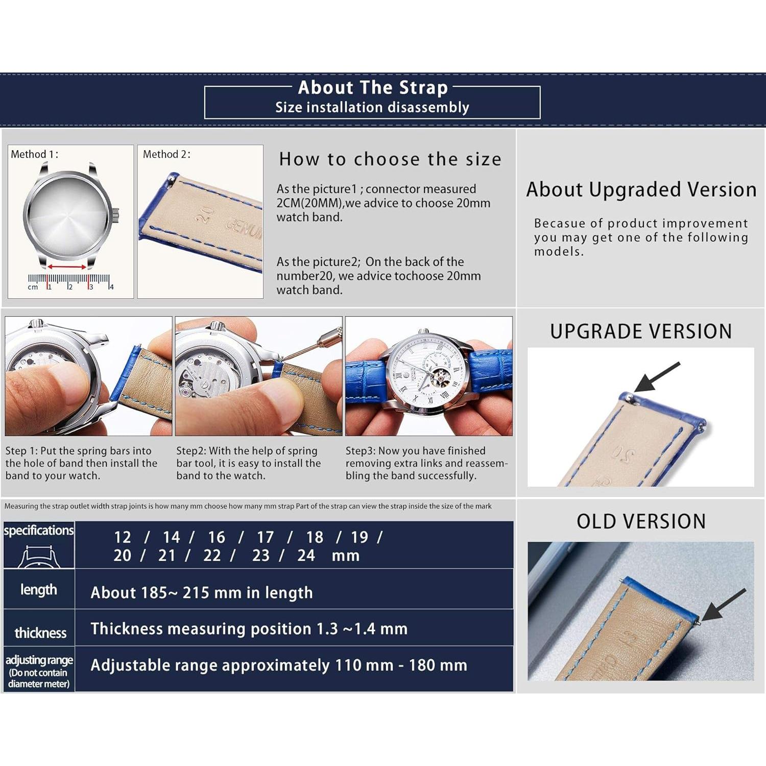 Correa de Reloj de Cuero BINLUN 12-24mm Liberación Rápida