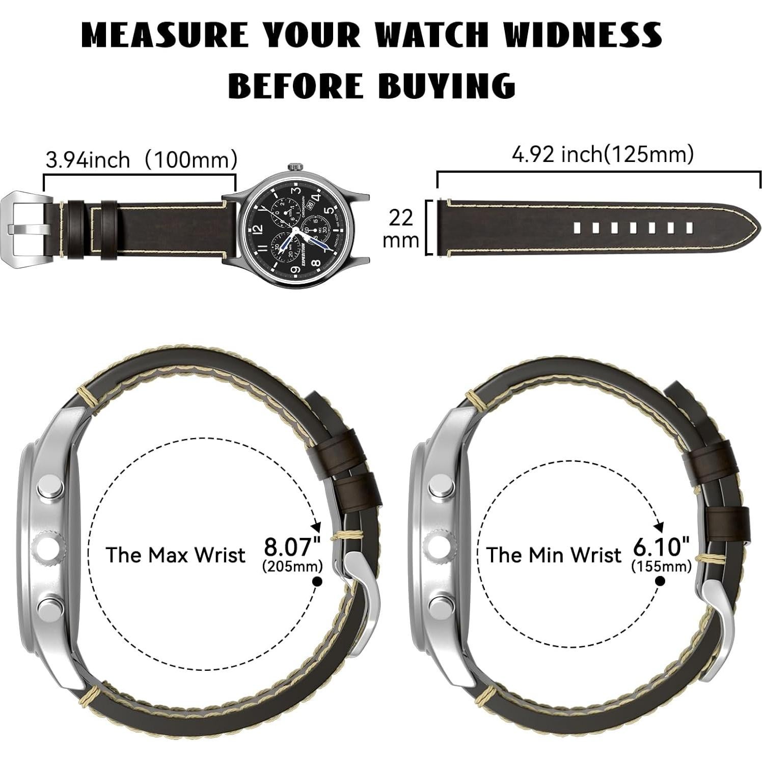 Correa de Reloj de Cuero 22mm RBIPO con Liberación Rápida