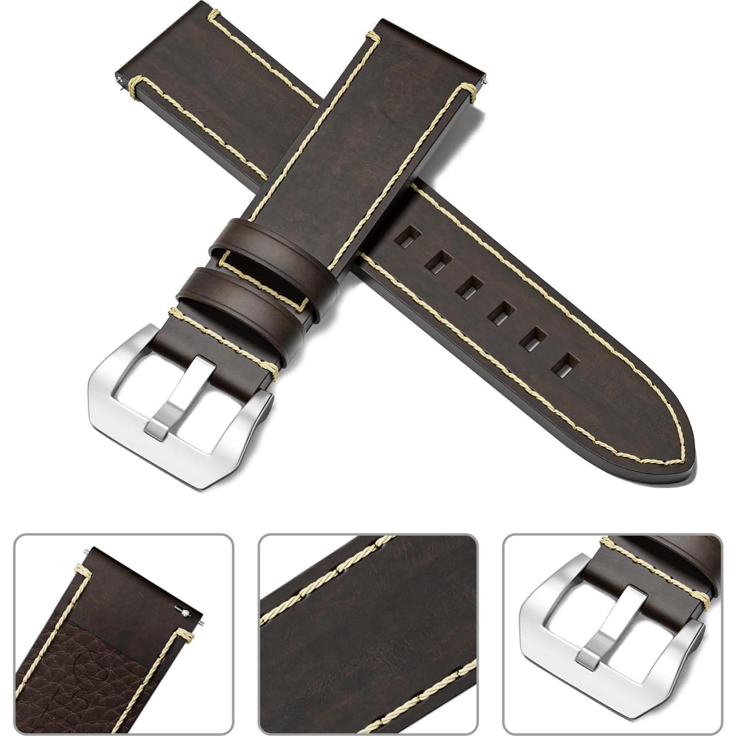 Correa de Reloj de Cuero 22mm RBIPO con Liberación Rápida