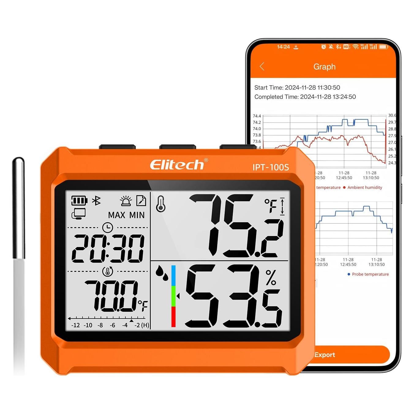 Termómetro Higrómetro Digital Elitech IPT-100S Bluetooth 11.43 cm