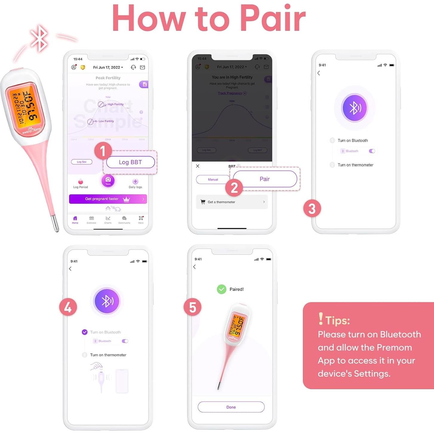 Termómetro Basal Inteligente Easy@Home EBT-300, Pantalla Grande