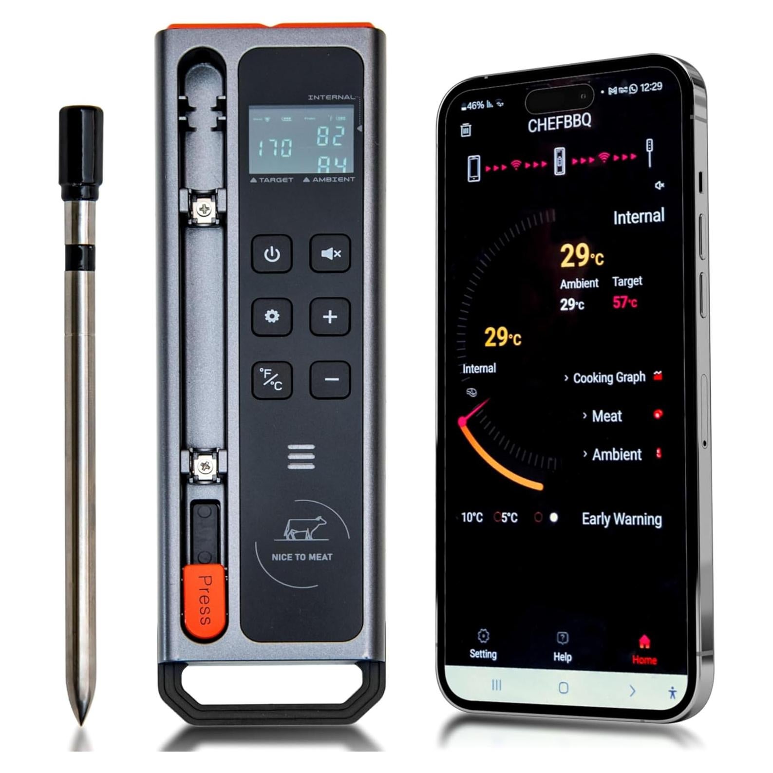 Termómetro Digital Inalámbrico Nice to Meat con Sonda 17 cm