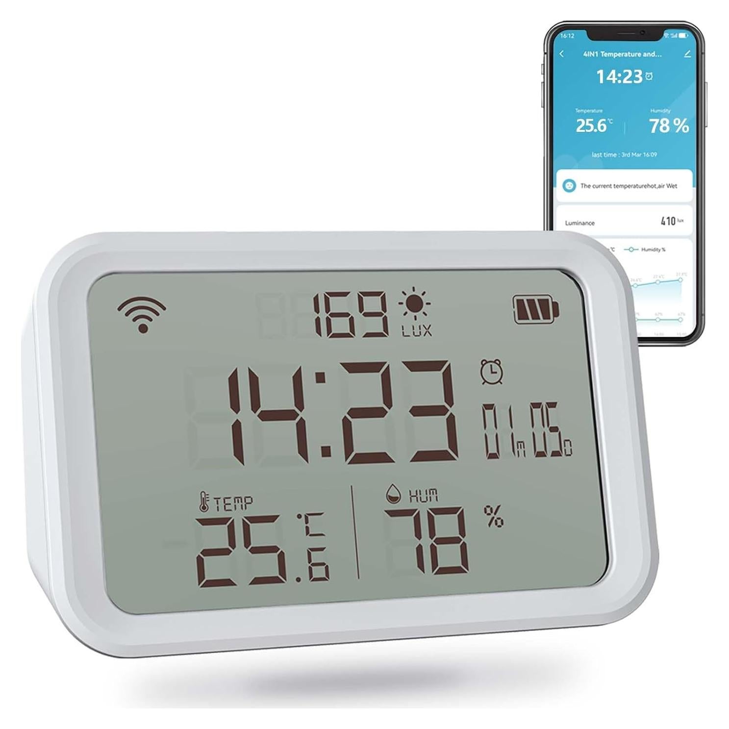 Termómetro Higrómetro WiFi KIMPOK 4 en 1 con Alertas