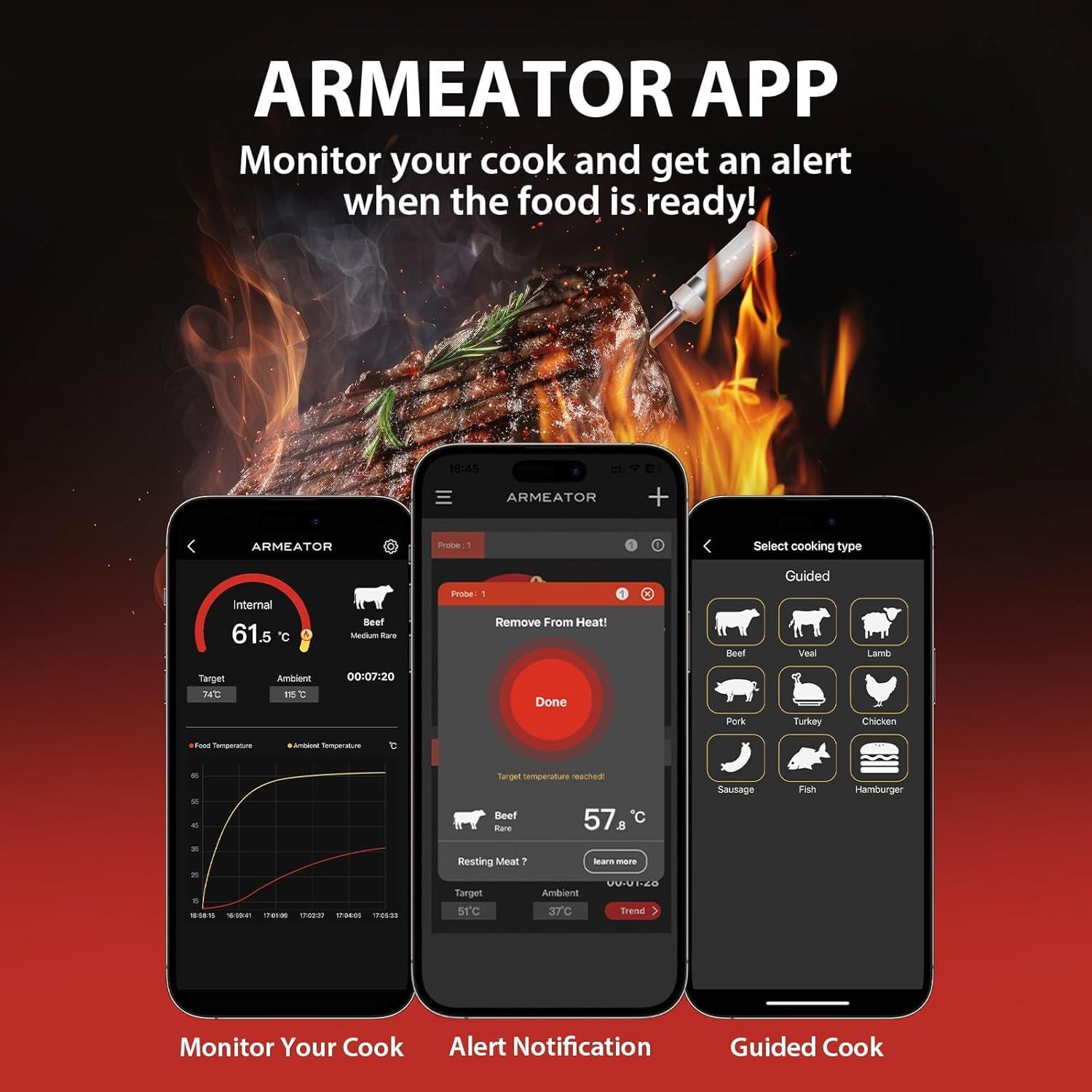 Termómetro de Carne Bluetooth ARMEATOR Doble Sensor 70m
