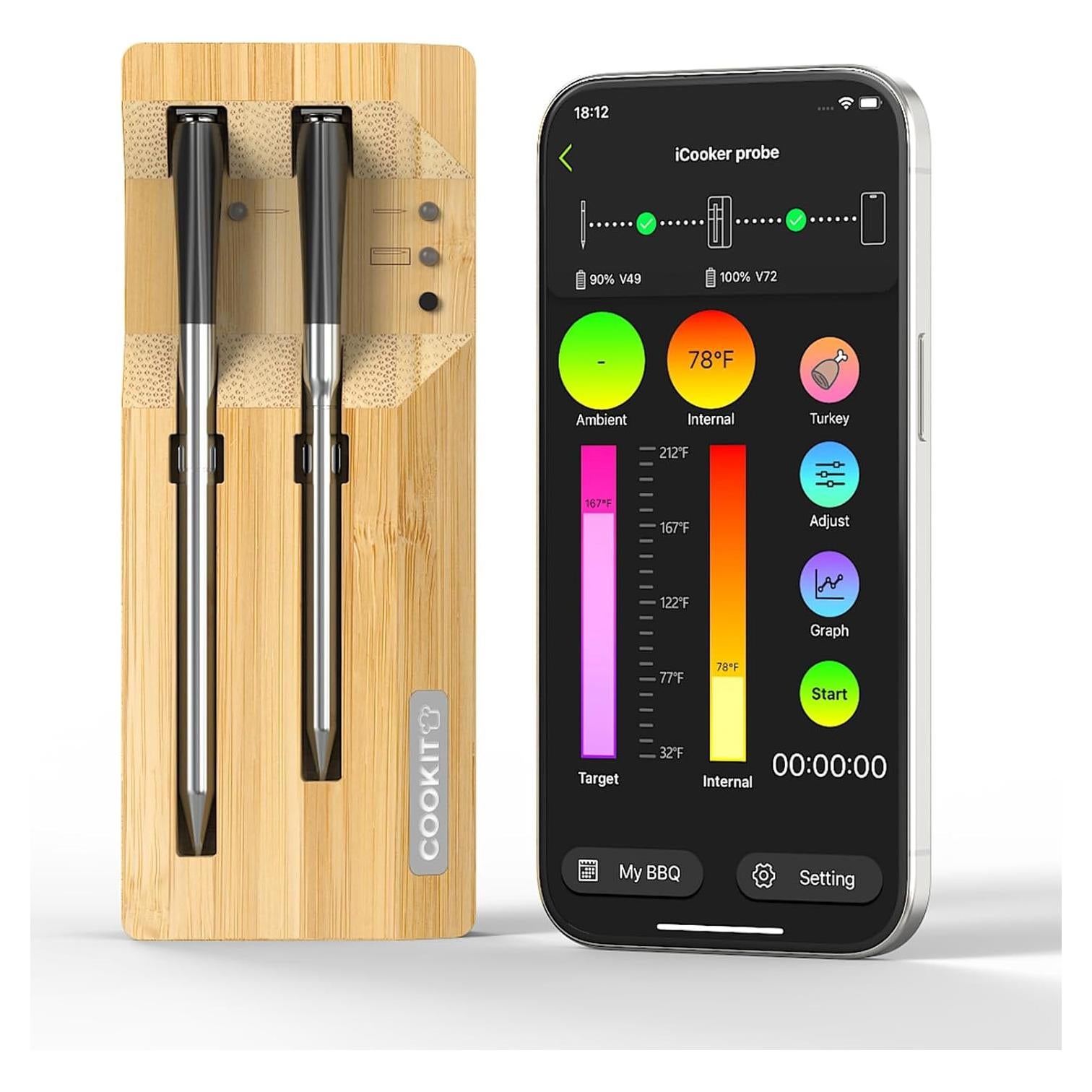 Termómetro Digital Bluetooth COOKIT MW3 con 2 Sondas 700ft