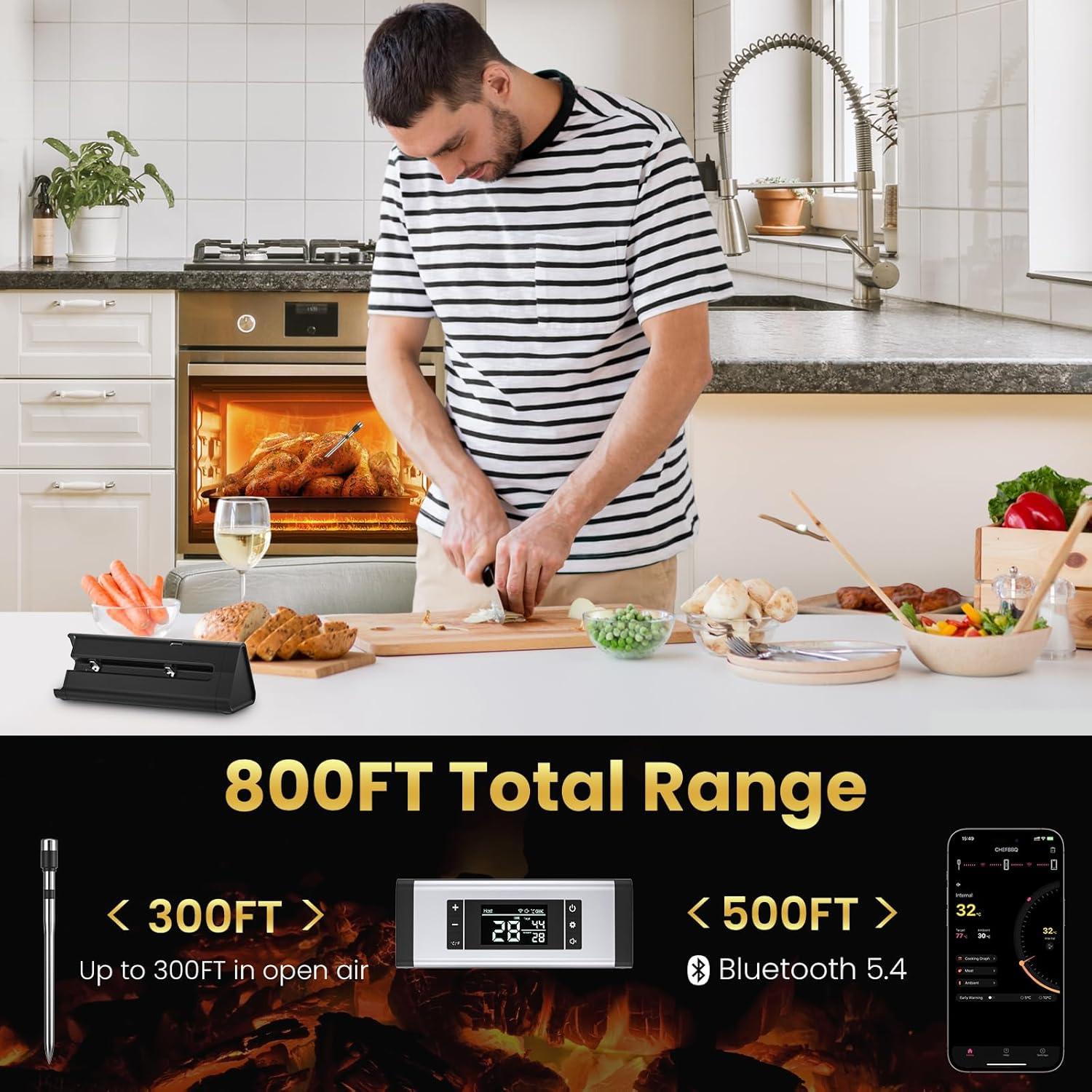 Termómetro de Carne Inalámbrico TiInsta 800FT Digital con Sonda