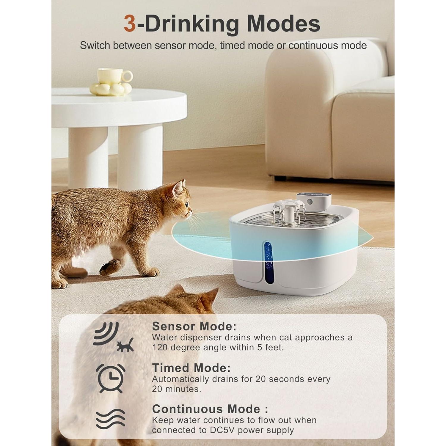 Fuente de Agua Inalámbrica ANTERLE 3.2L Silenciosa para Gatos