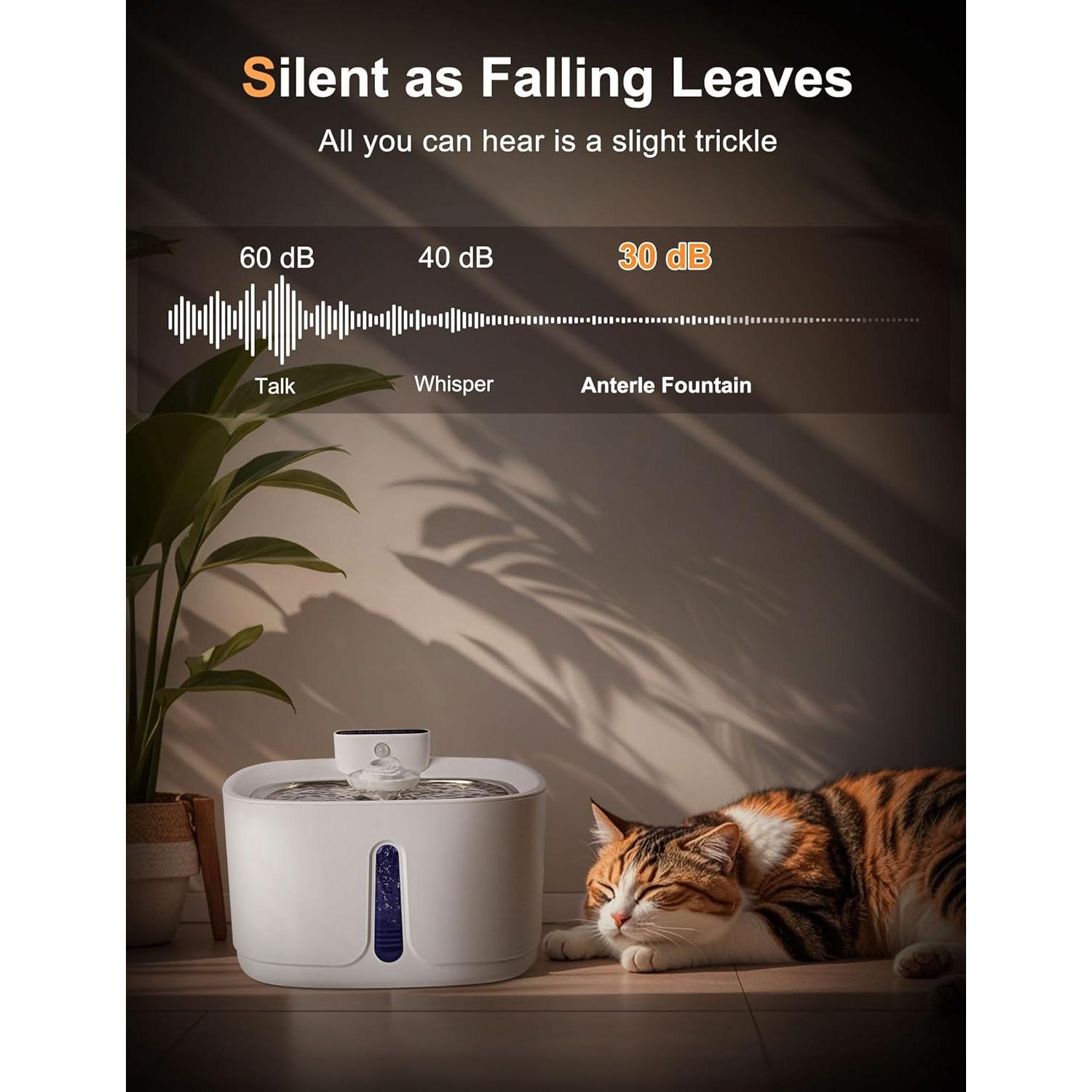 Fuente de Agua Inalámbrica ANTERLE 3.2L Silenciosa para Gatos