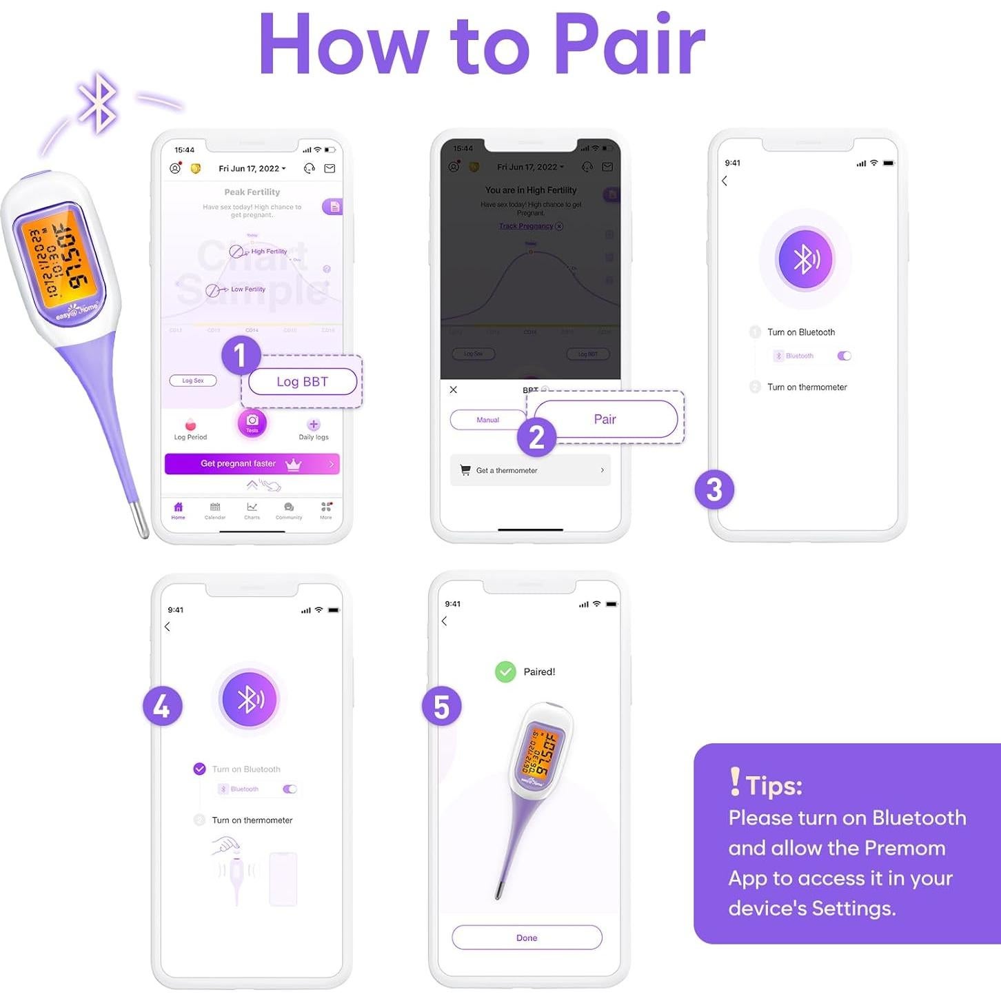 Termómetro Basal Inteligente Easy@Home EBT-300, Pantalla Grande