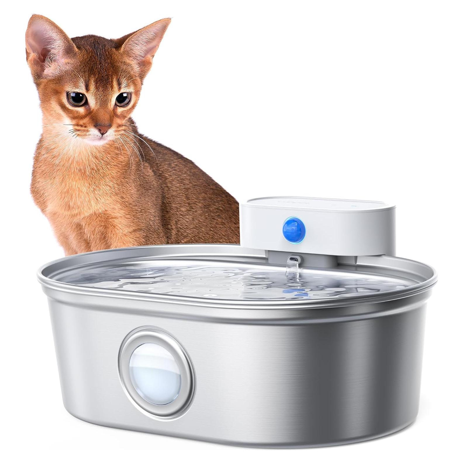 Fuente de Agua Inalámbrica uahpet 2L Acero Inoxidable para Gatos