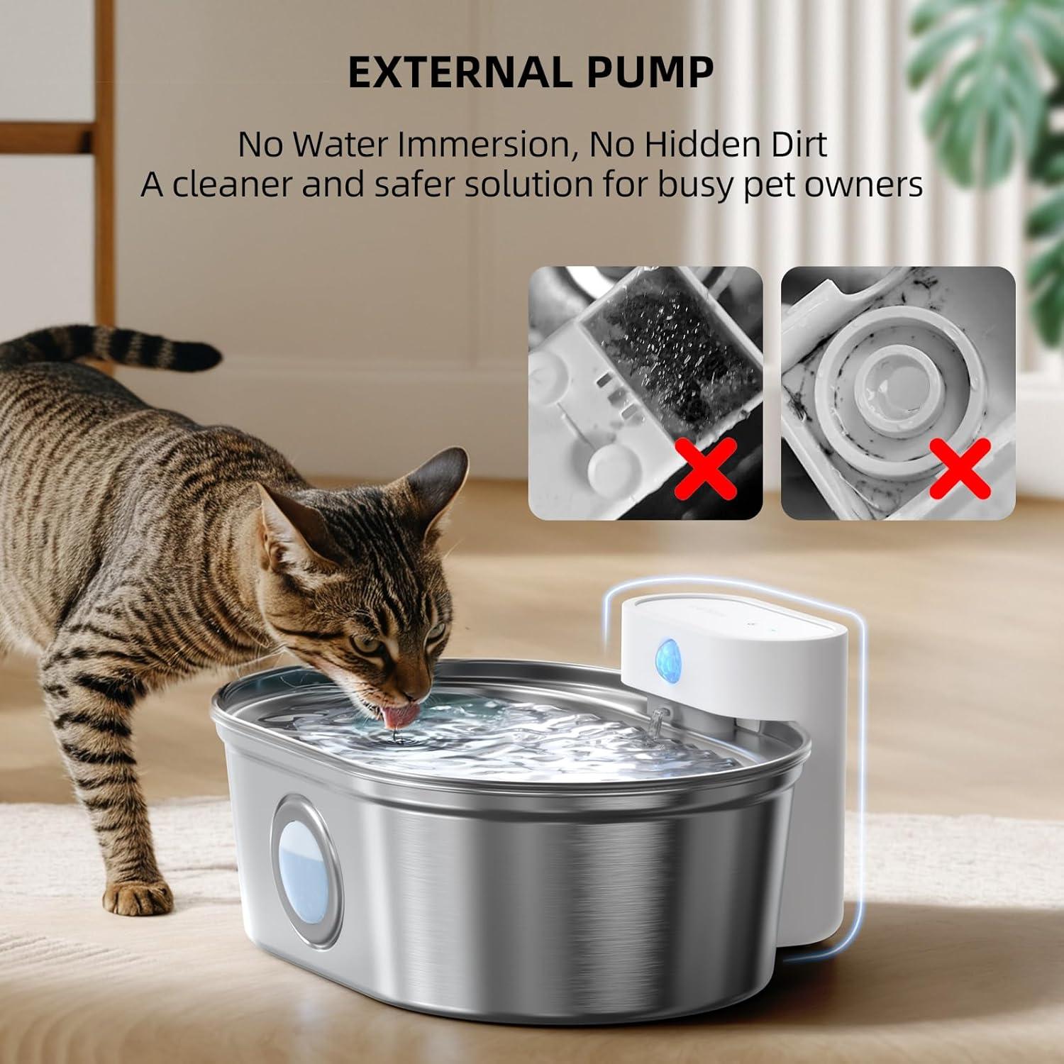 Fuente de Agua Inalámbrica uahpet 2L Acero Inoxidable para Gatos