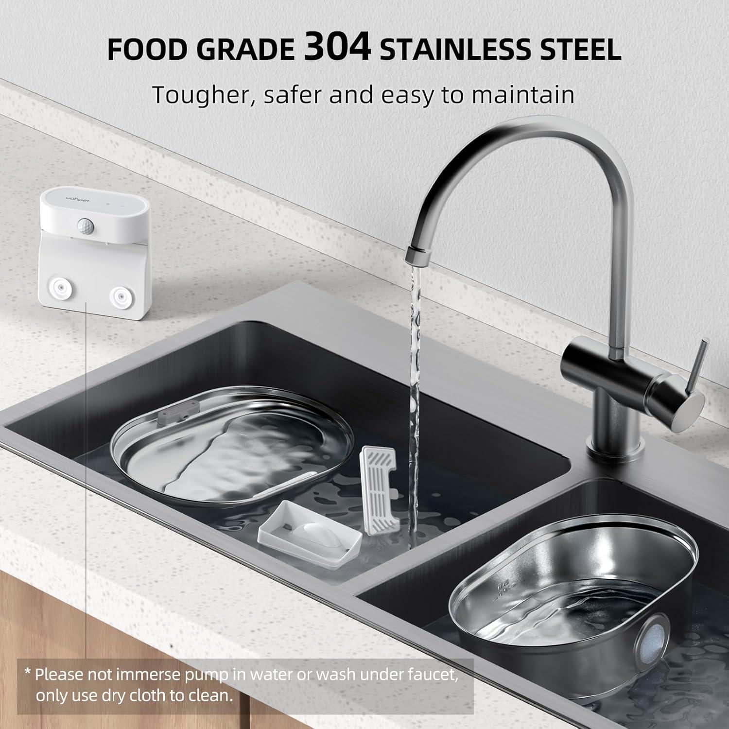 Fuente de Agua Inalámbrica uahpet 2L Acero Inoxidable para Gatos