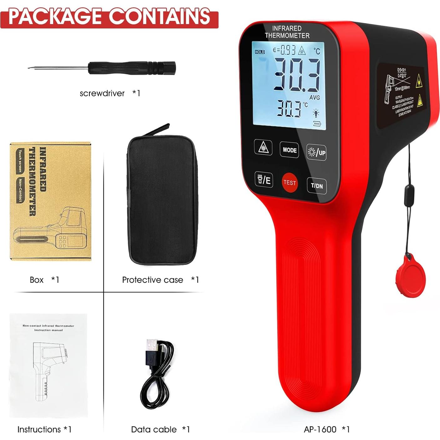 Pirómetro Infrarrojo AOPUTTRIVER AP-1600APP -50°C a 1600°C