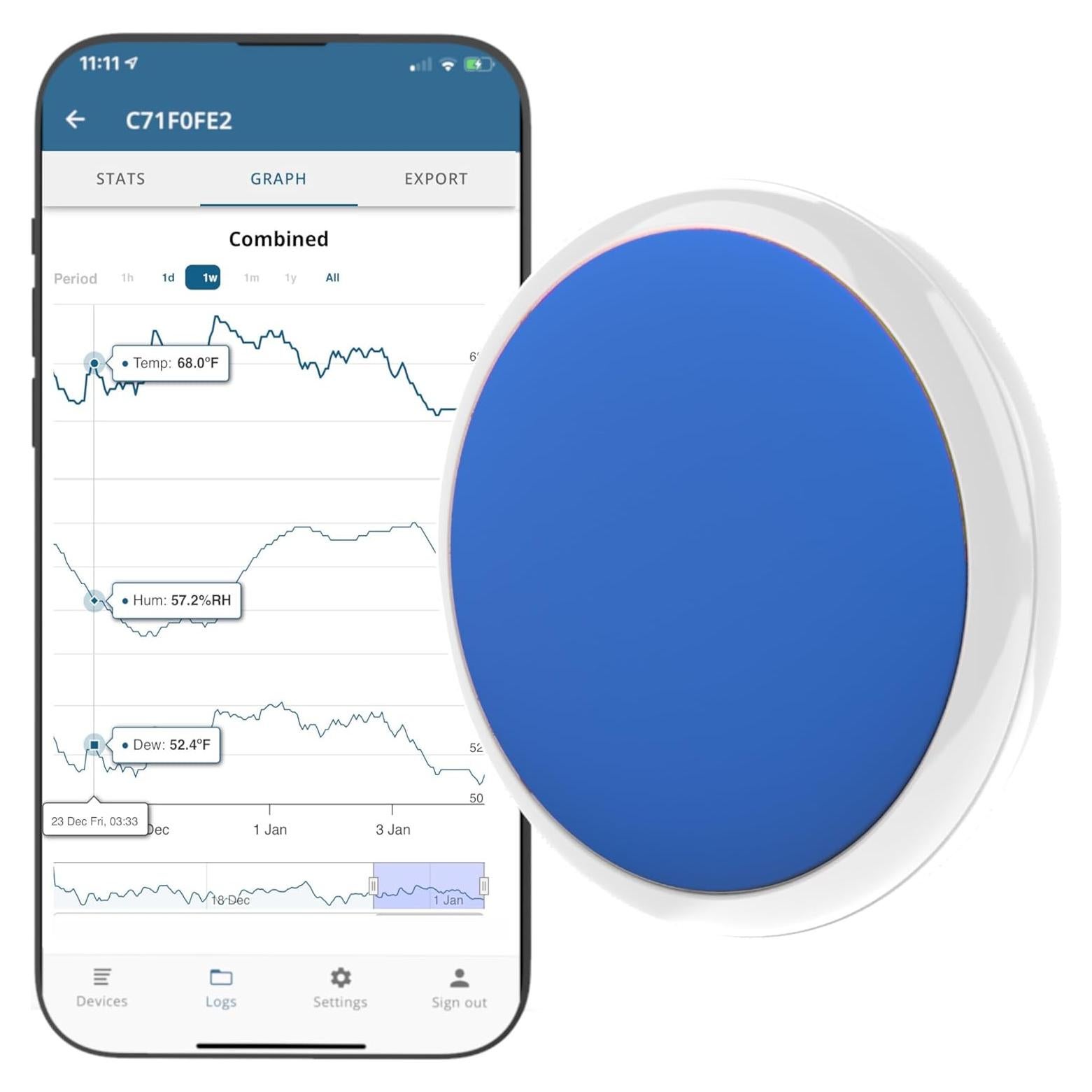 Termómetro Higrómetro Bluetooth Tempo Disc Mini 3 en 1
